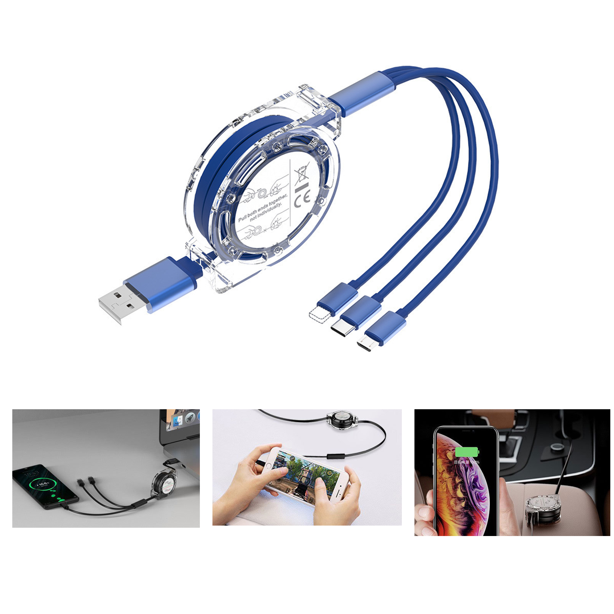 MOQ50 Multi Retractable Charging USB Cable 3 In 1 Charger Cord 1