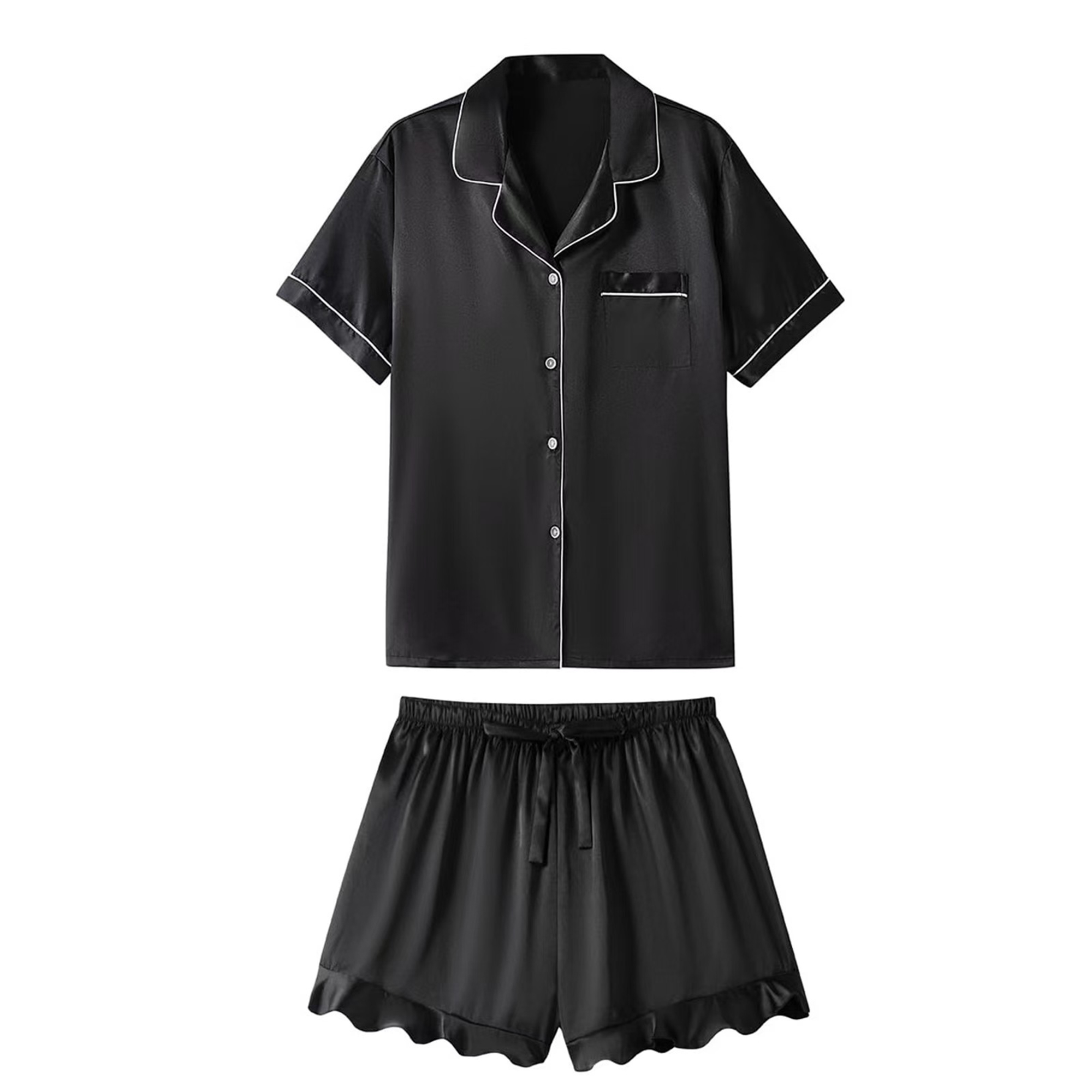 Solid Color Satin Shirt Pajama Set With Customizable Logo 1