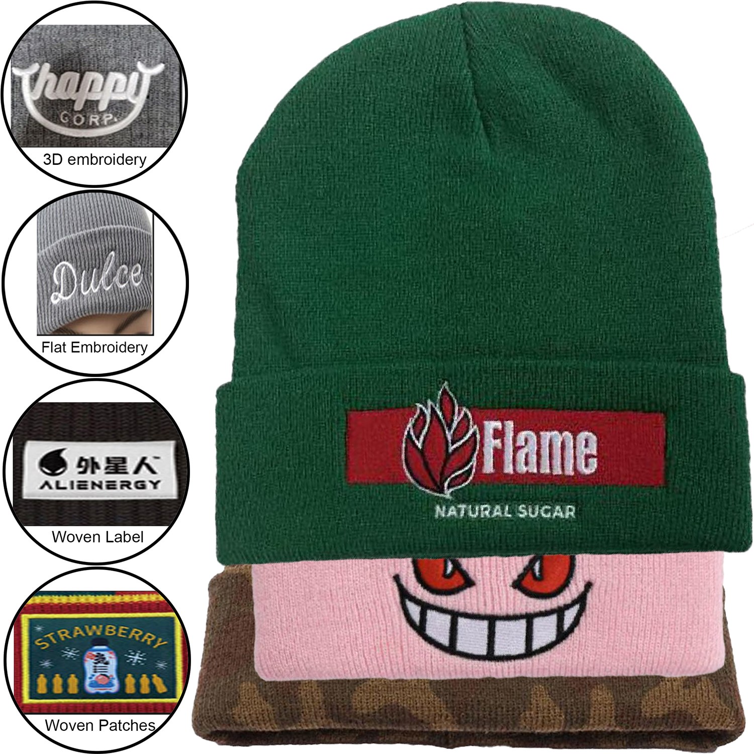 Custom made Stripped Cuffed knitted beanie with logo 2