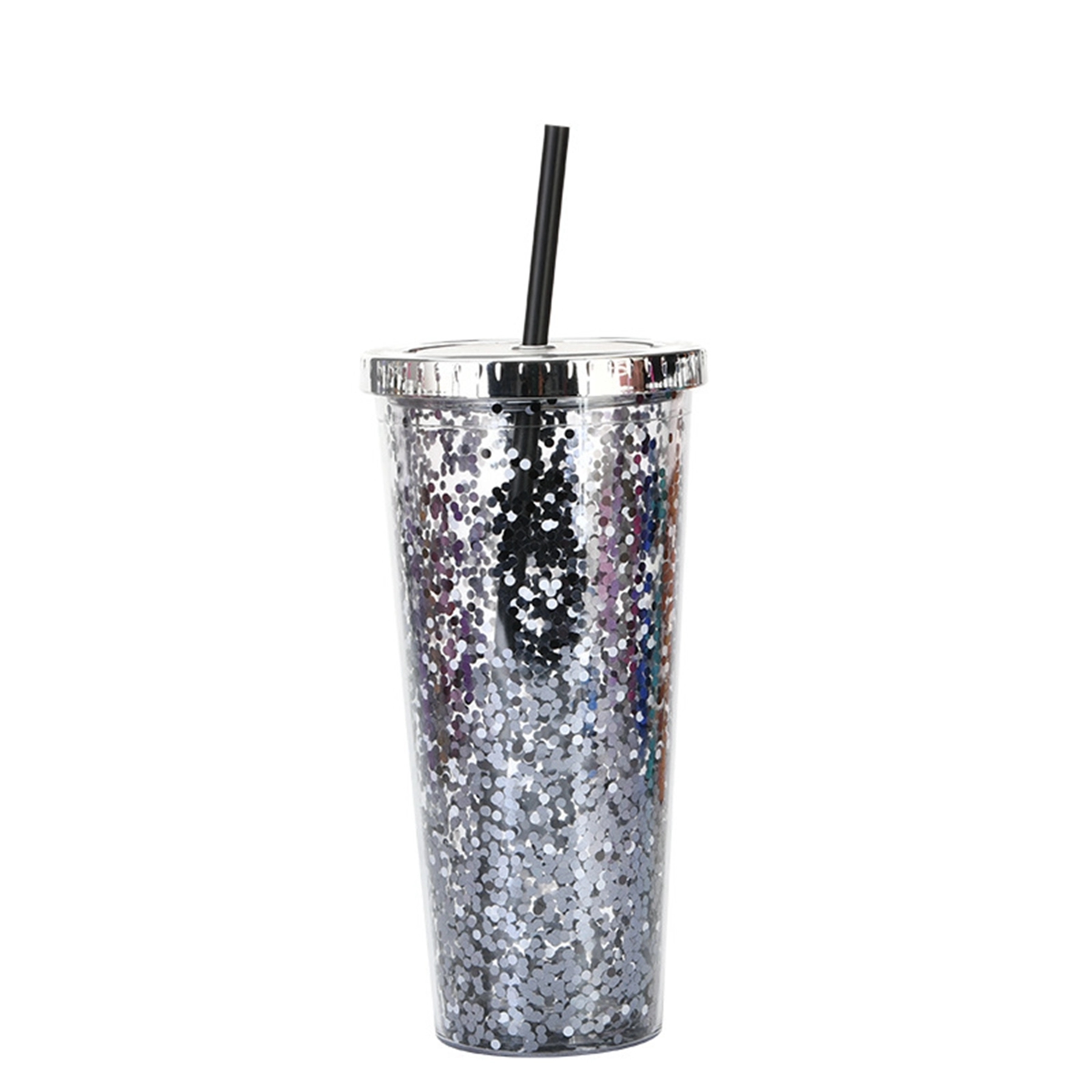 24 Oz. Double Wall Insulated Plastic Glitter Straw Mug 20