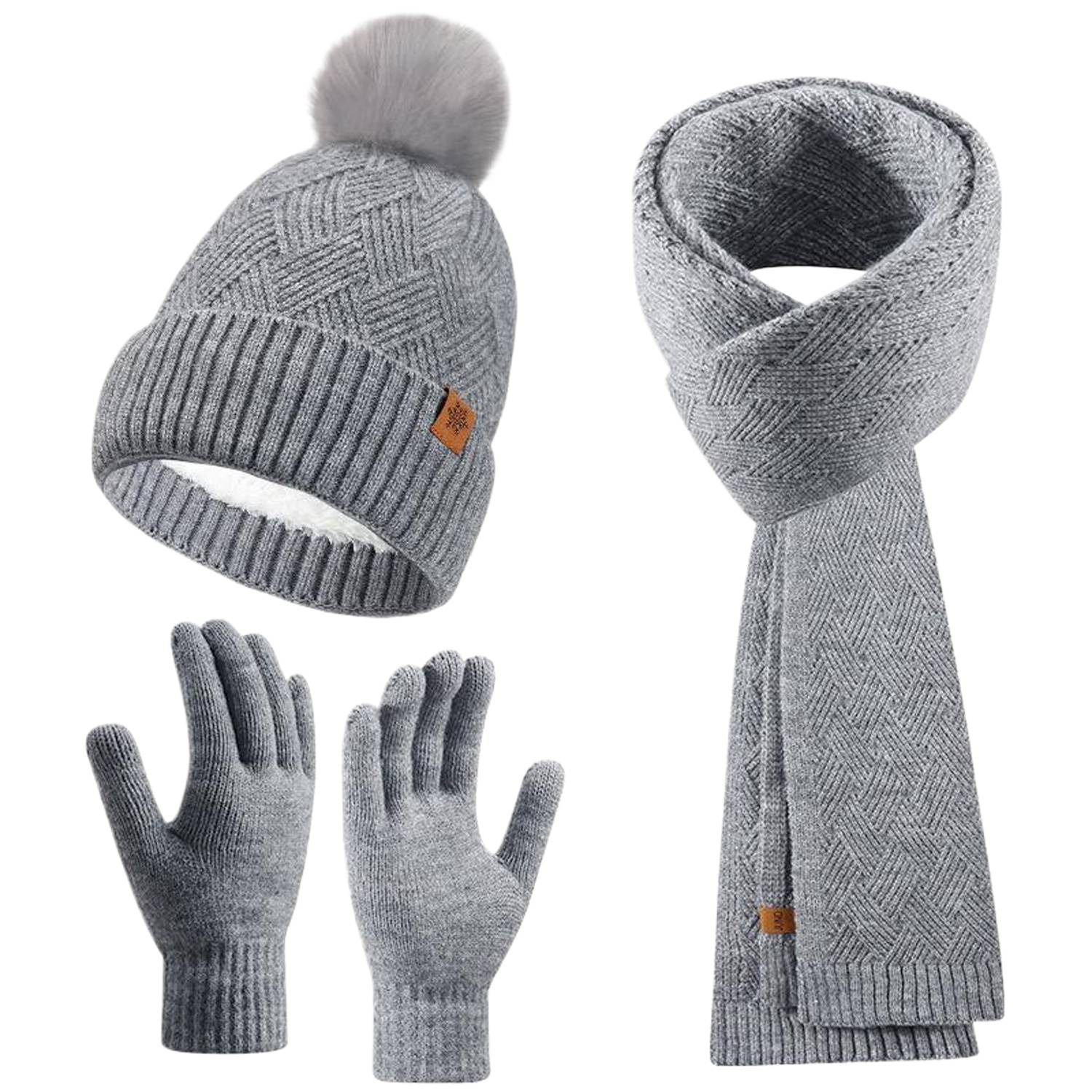 3 Pcs Winter Hat Scarf Gloves Knit Set 4