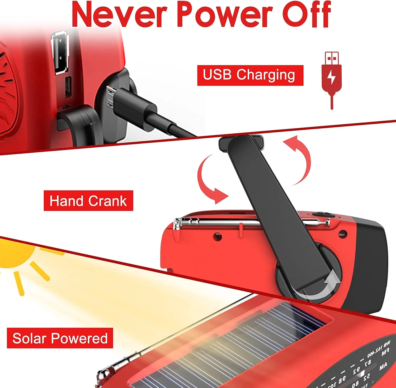 New SOS Emergency Solar Hand Crank Radio Power Bank 3