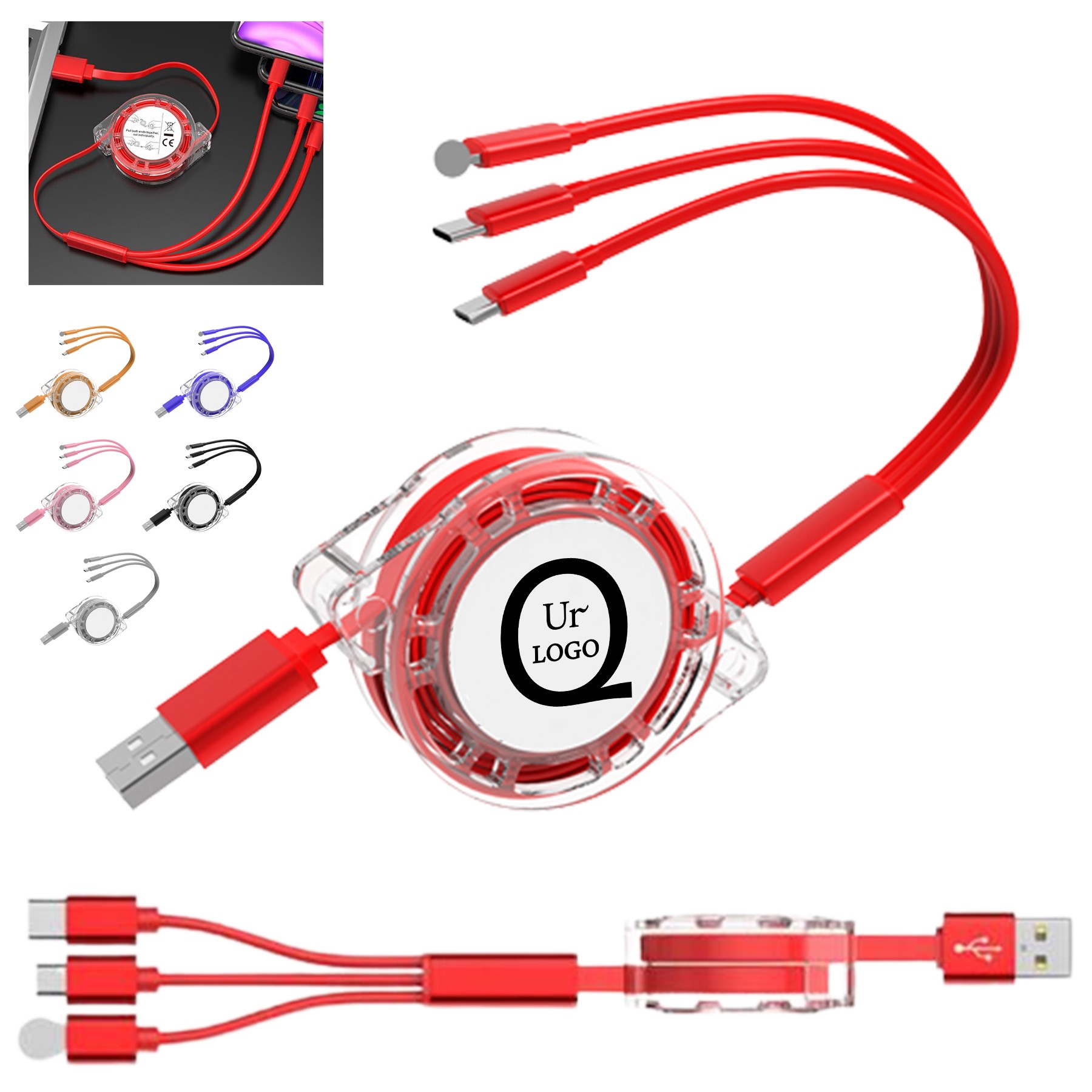 39.37 Inch 3 In 1 Retractable Charging Cable