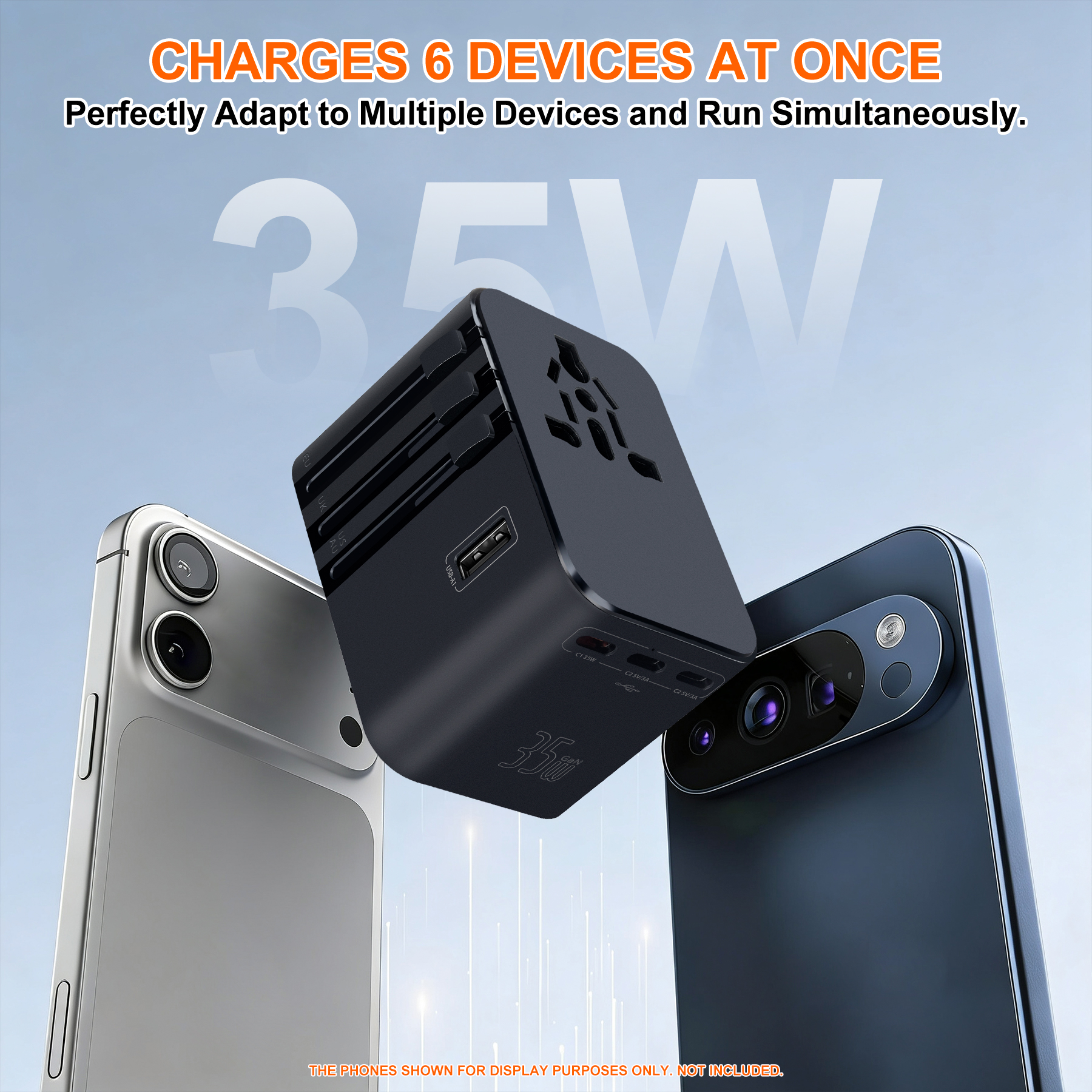 35W Universal Travel Adapter With 5 USB Ports And PD Fast Charging 10