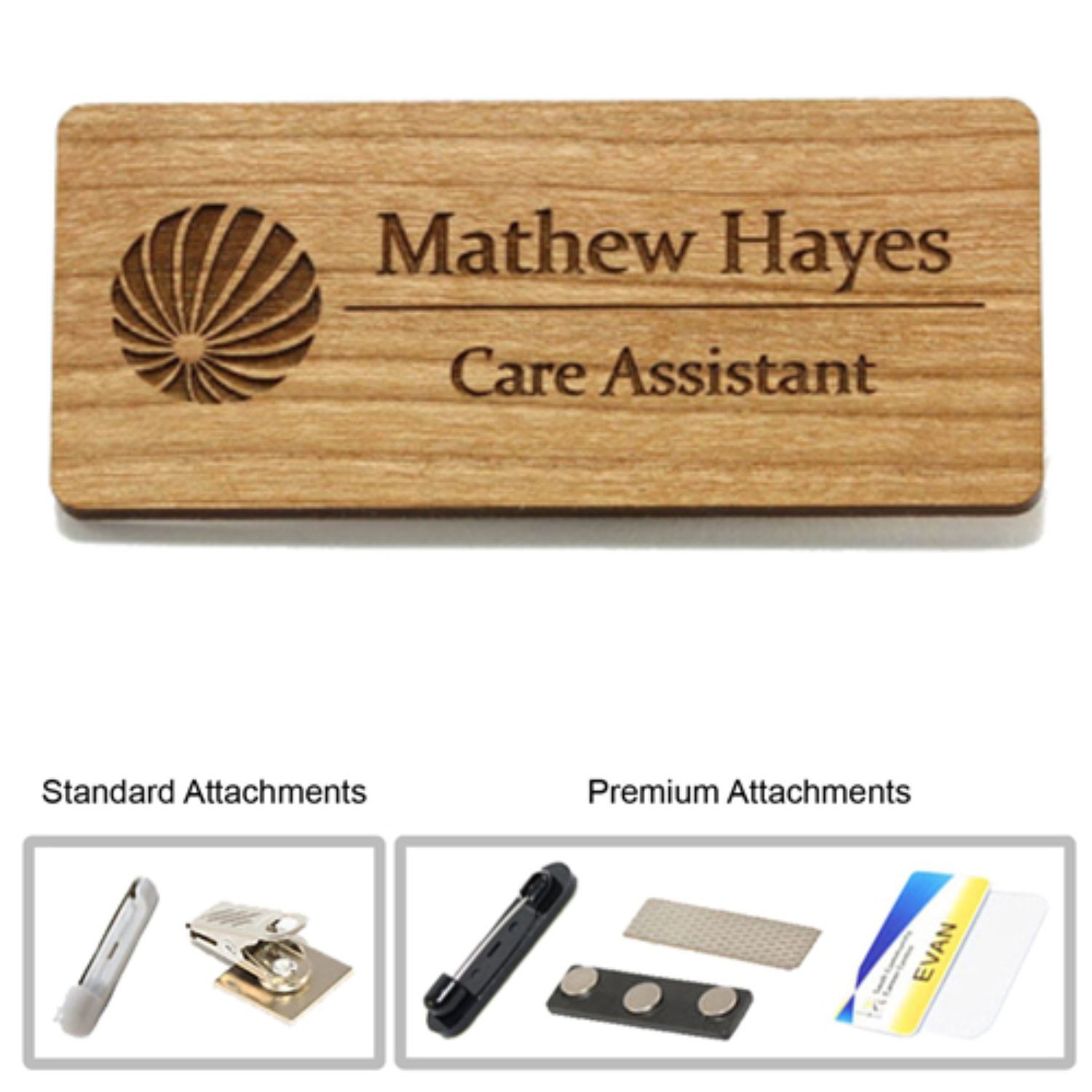 1.5 inch x 3 inch Engraved Wood Name Badge 1