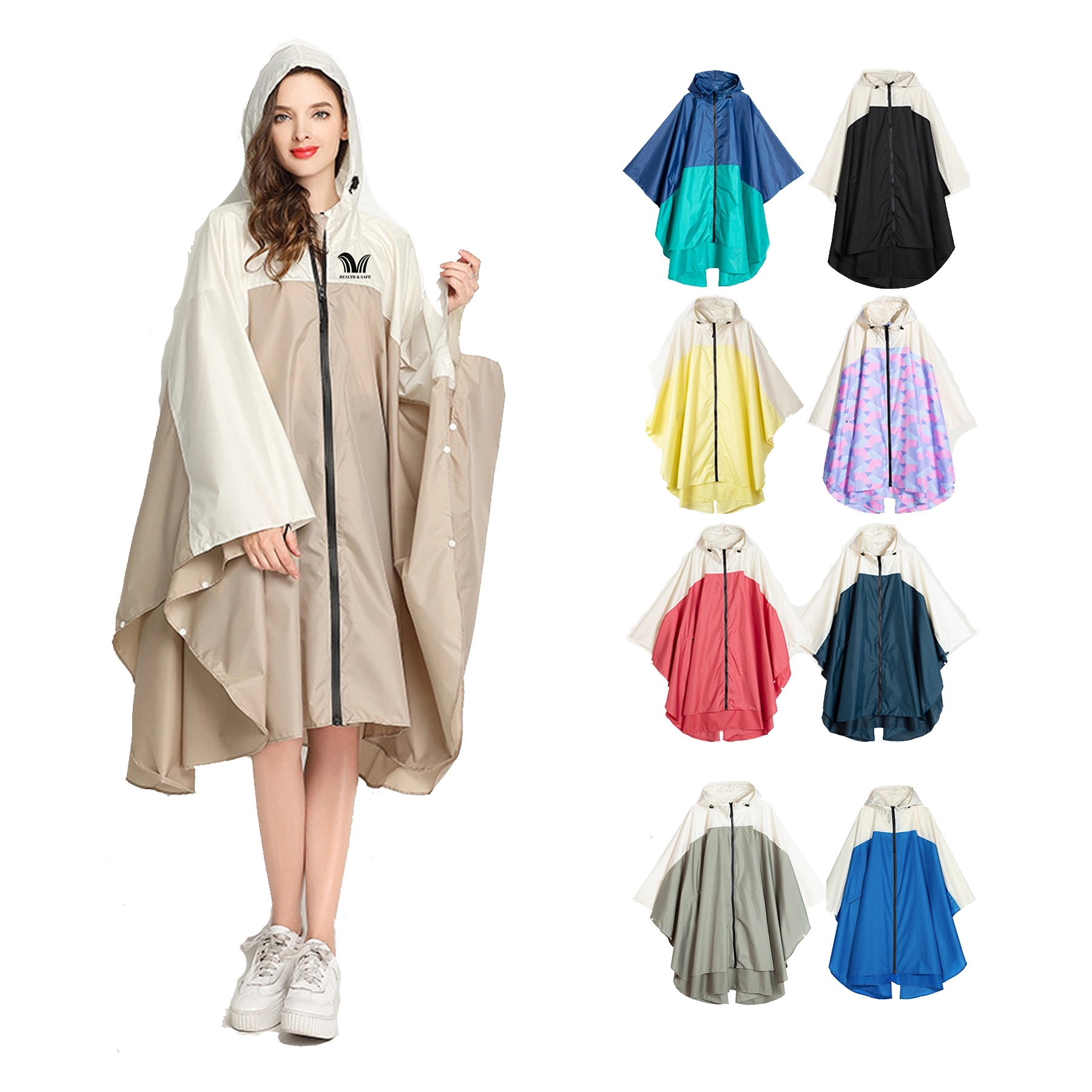 Rain Poncho Hooded Waterproof Raincoat Jacket 5