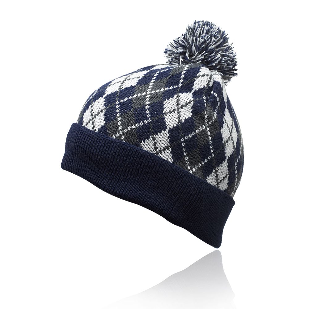 Diamond Pattern Knitted Pompom Beanie 5