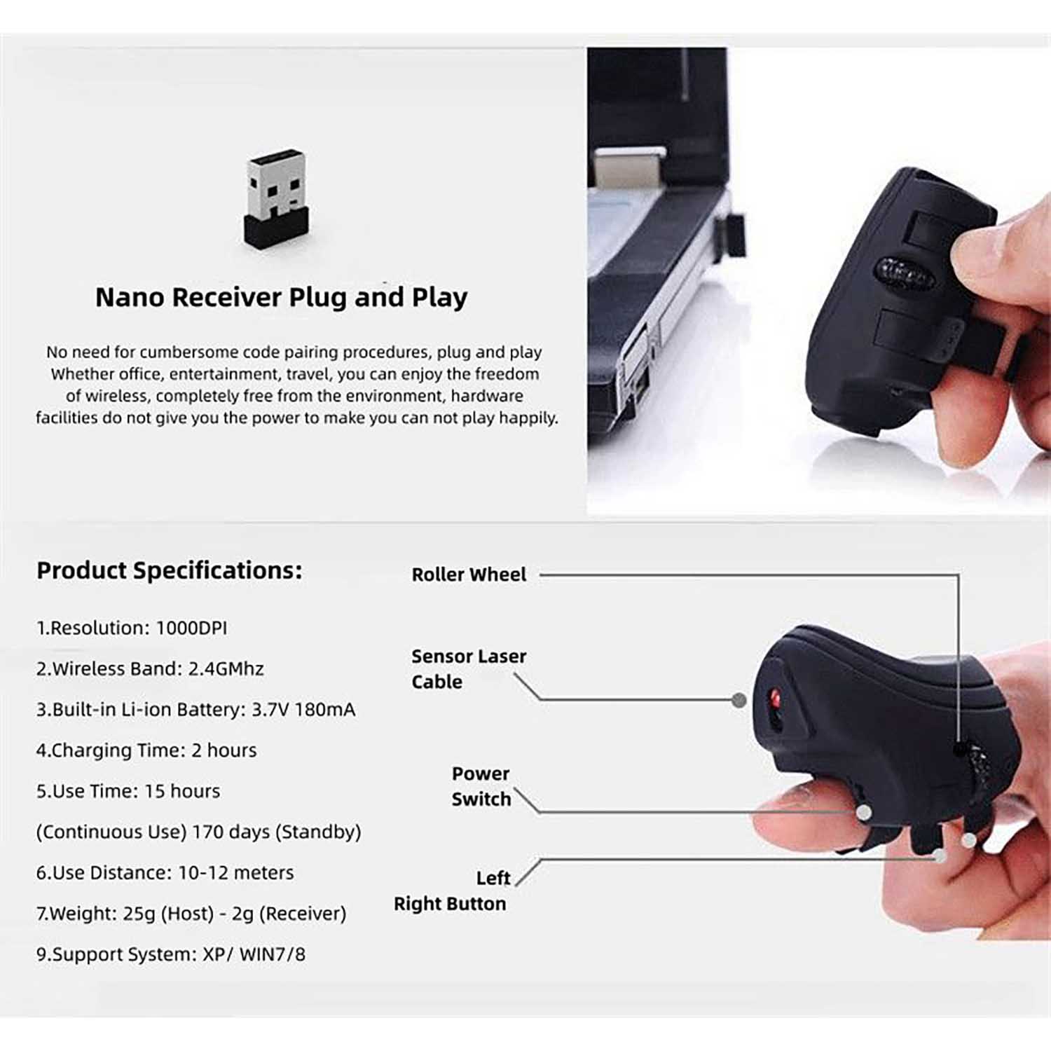 Mini Rechargeable Wireless Finger Mouse 5