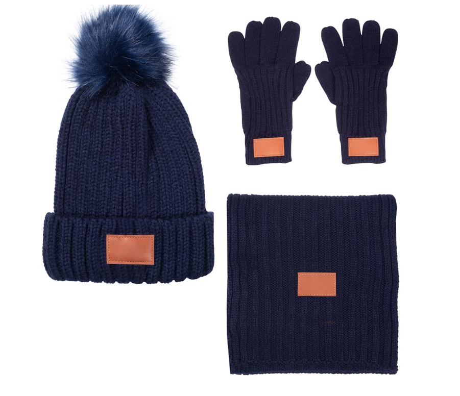 3 Pc. Rib Knit Fur Pom Winter Set 4