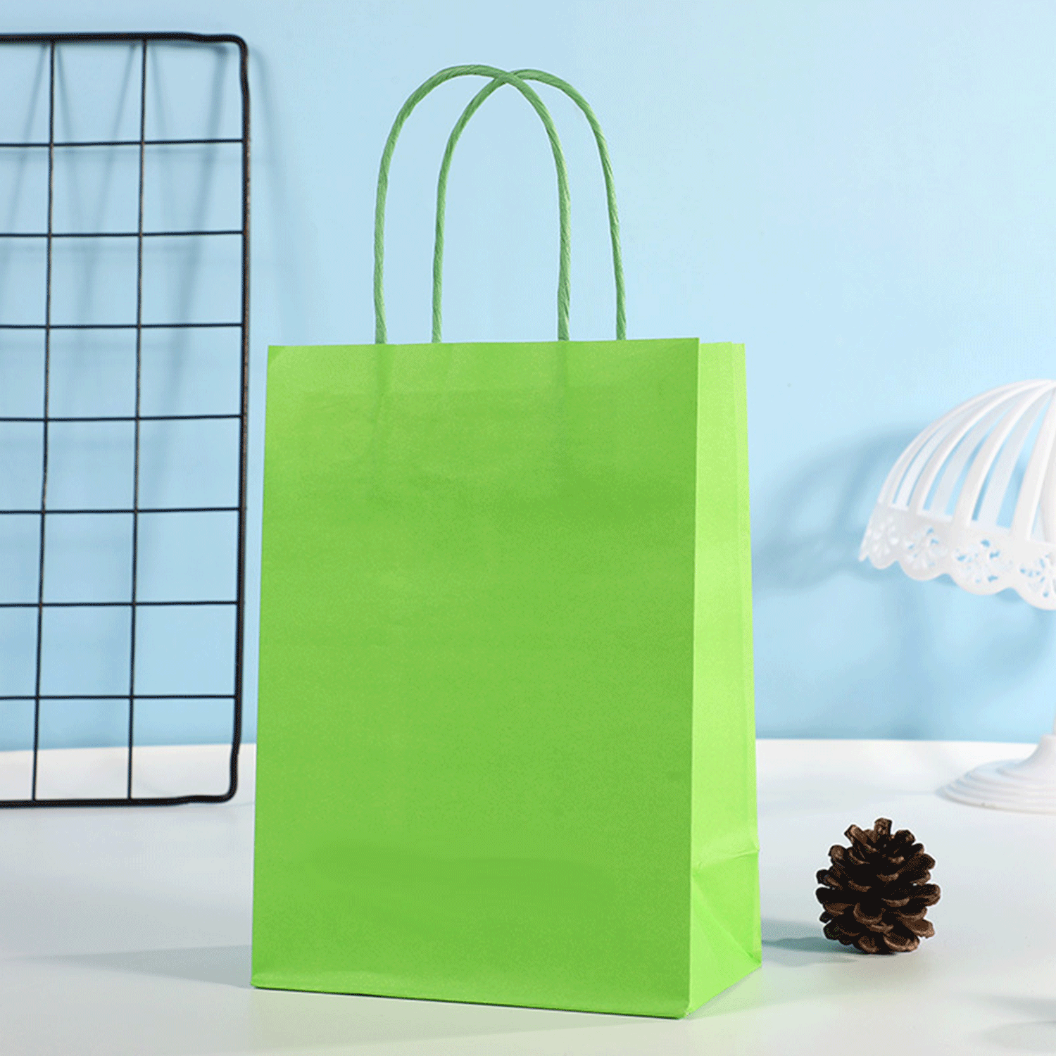 Foldable reusable rainbow colors kraft paper bag w/ Handle 14