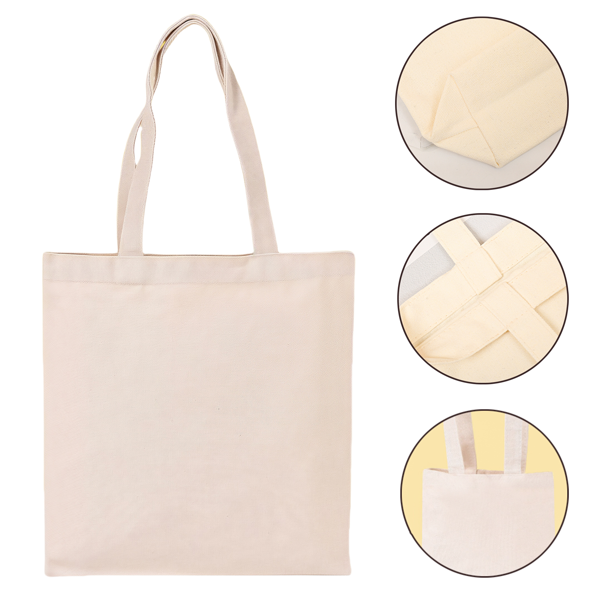 Beige Eco-Friendly Canvas Tote Bag Reusable Large Durable Handbag 12x14" 3