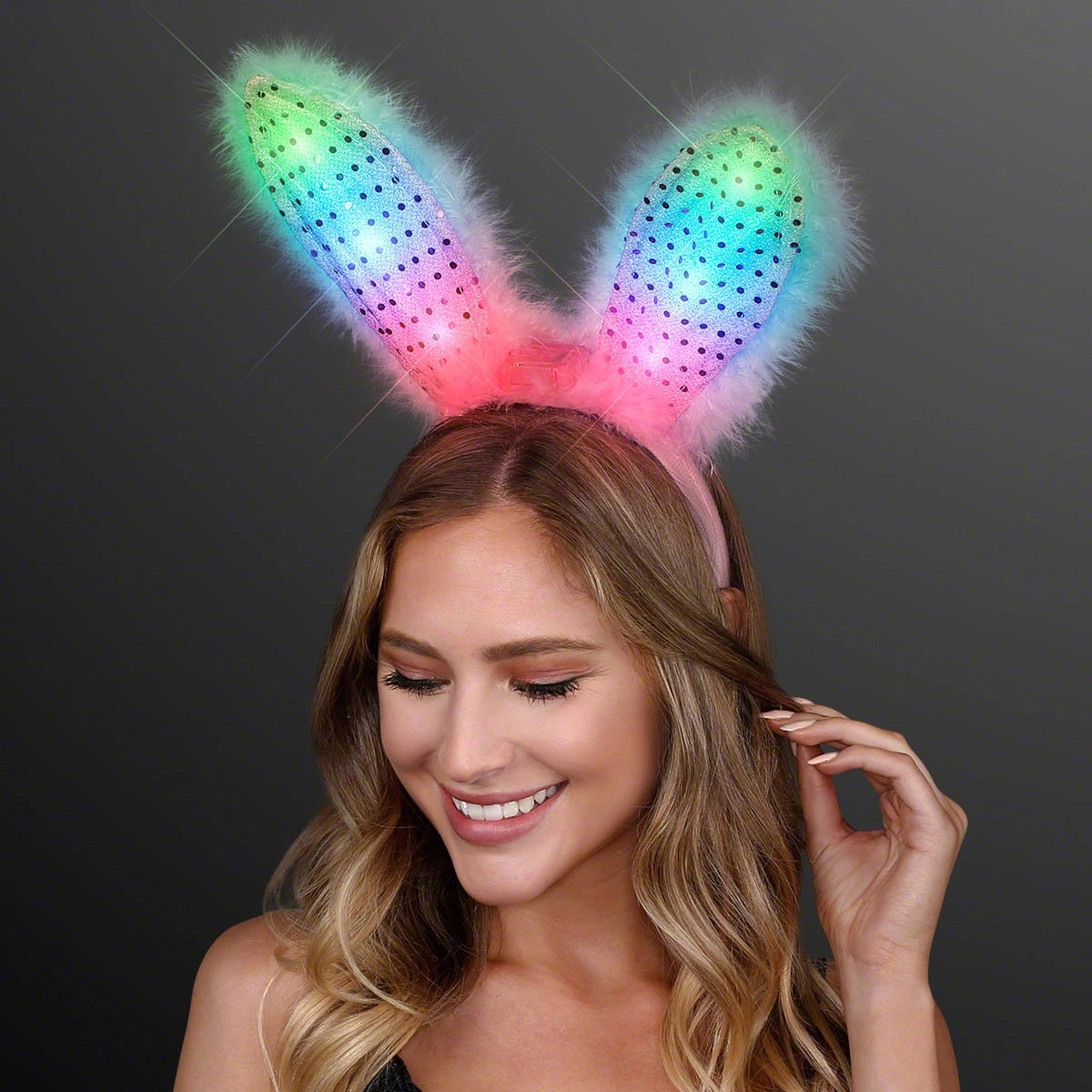 Light up bunny ears headband - pink and white 3