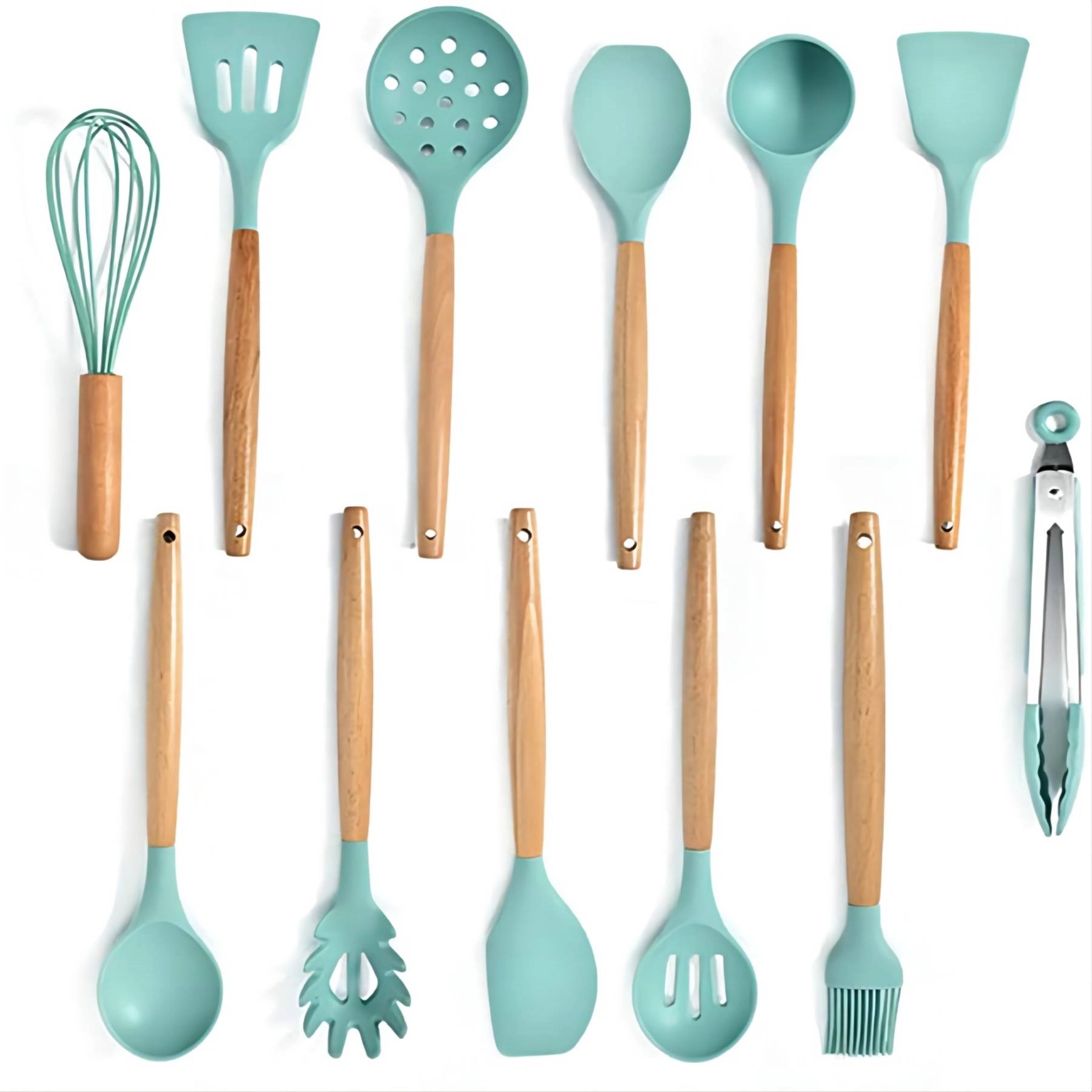 Silicone Kitchen Utensils Set with Wooden Bamboo Handles 4