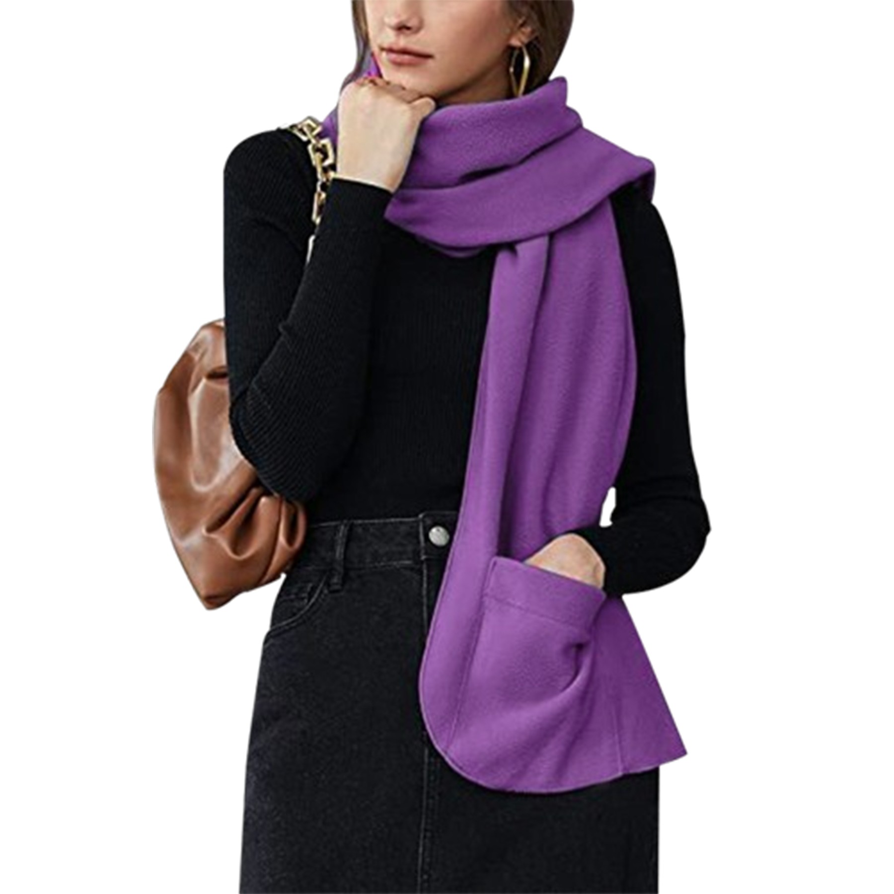 Single Layer Fleece Warm Scarf With Gloves 6
