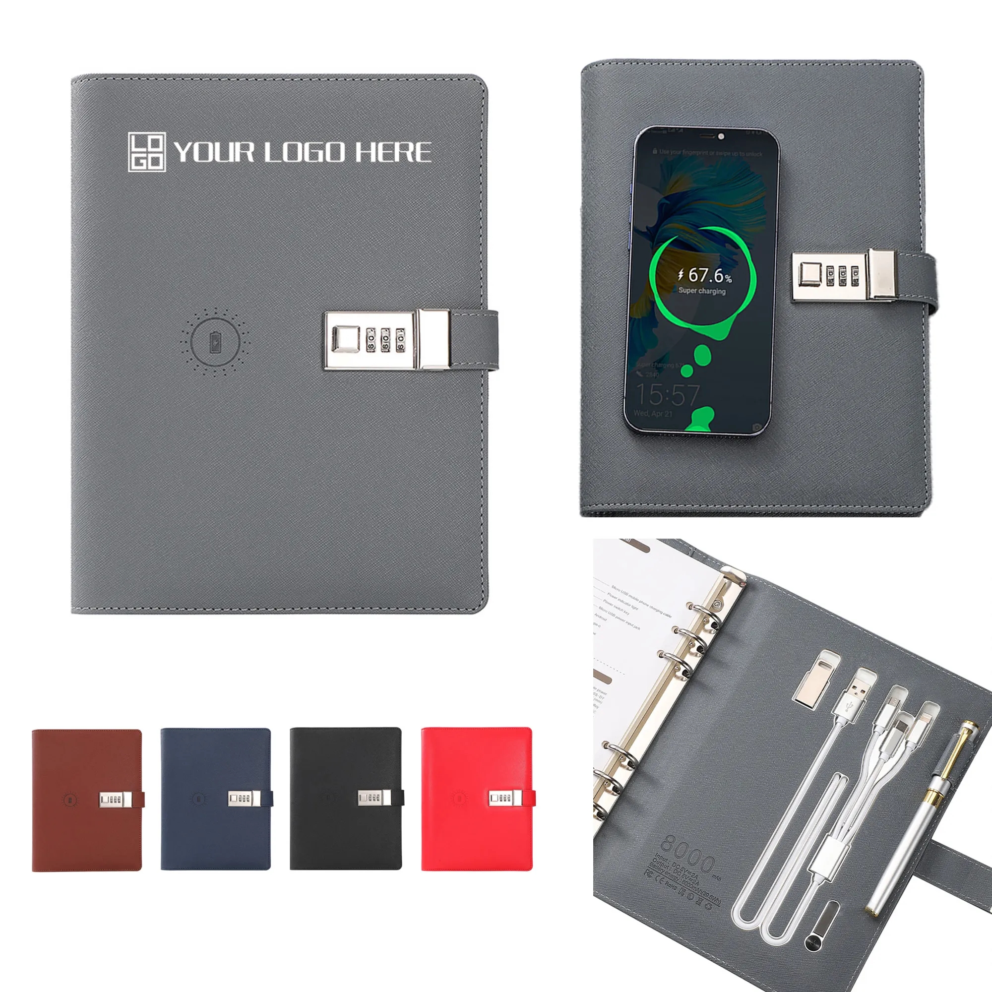 Pu Leather 8000 Mah Wireless Power Bank Notepad Gift