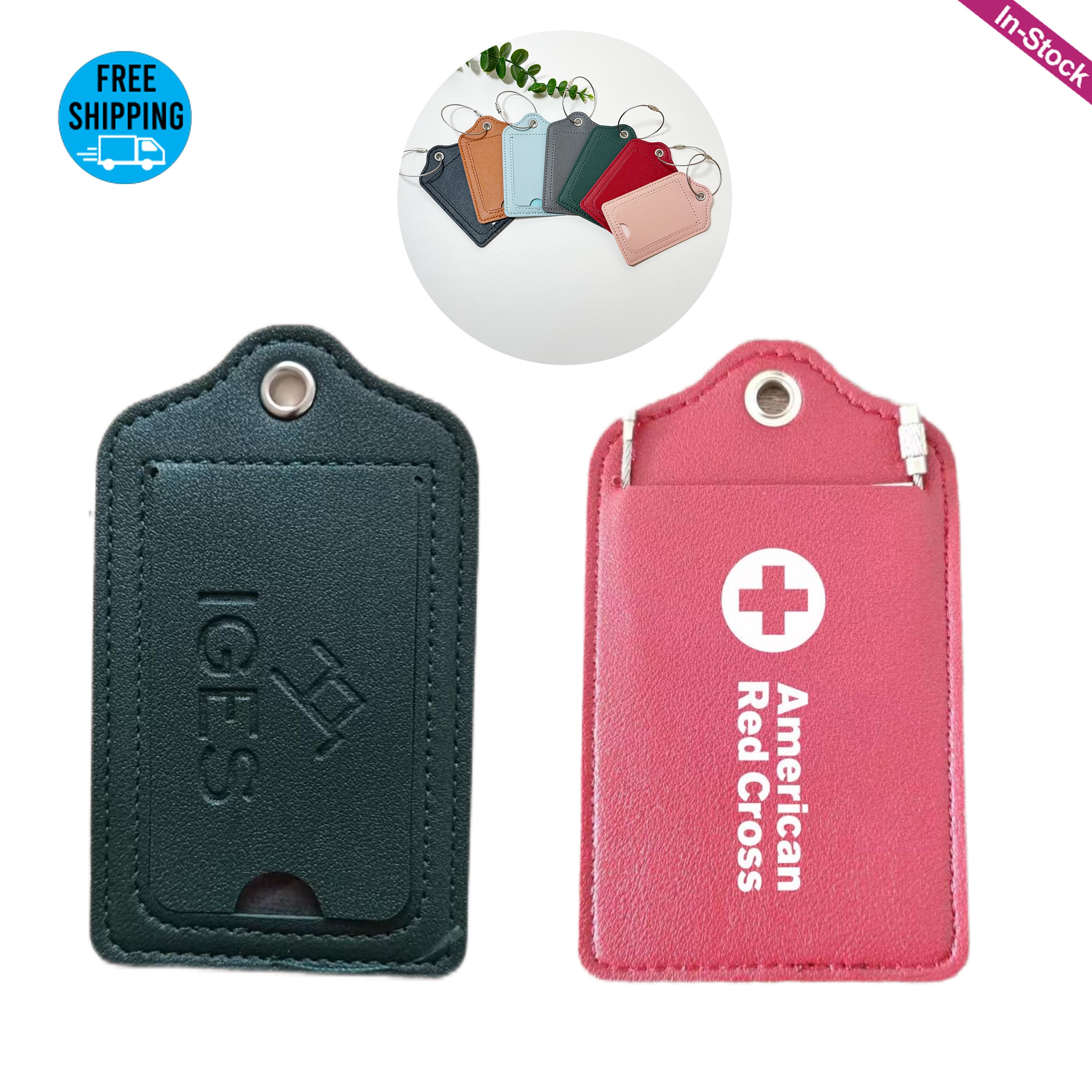 PU Leather Luggage Tags with Privacy Cover Metal Ring 8