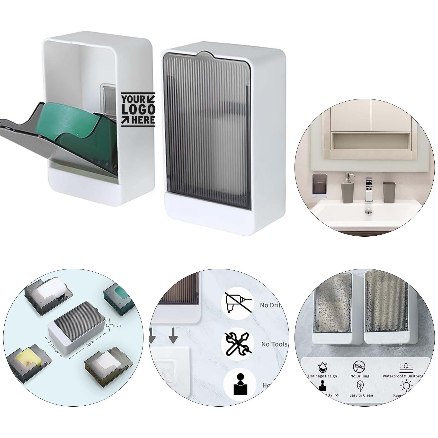 Kitchen Sink Bathtub Bathroom Waterproof Dustproof Drain Wall Mounted Shower Bar Soap Holder 3