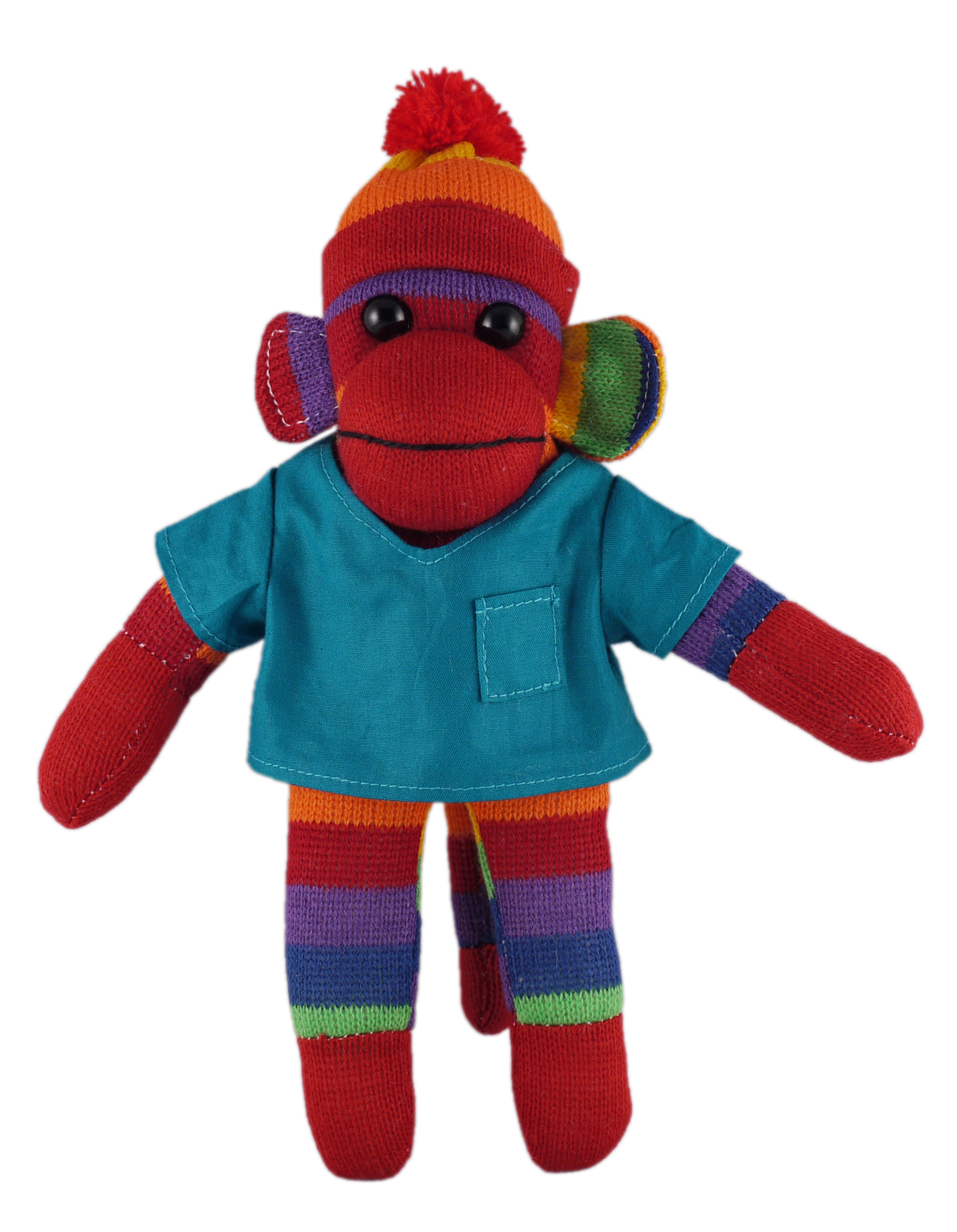 Rainbow Sock Monkey (Plush) in scrub shirt