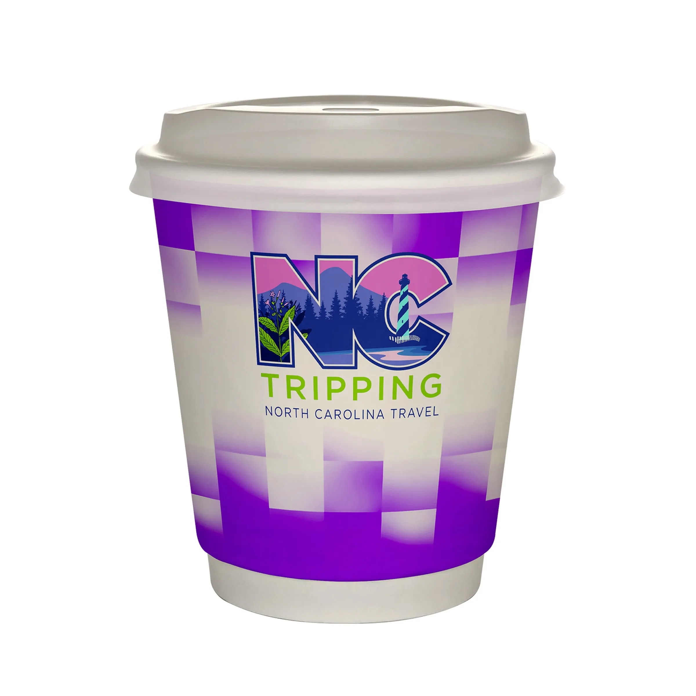 10 oz Full Color Shaded Checkers Insulated Paper Cup With Li 1