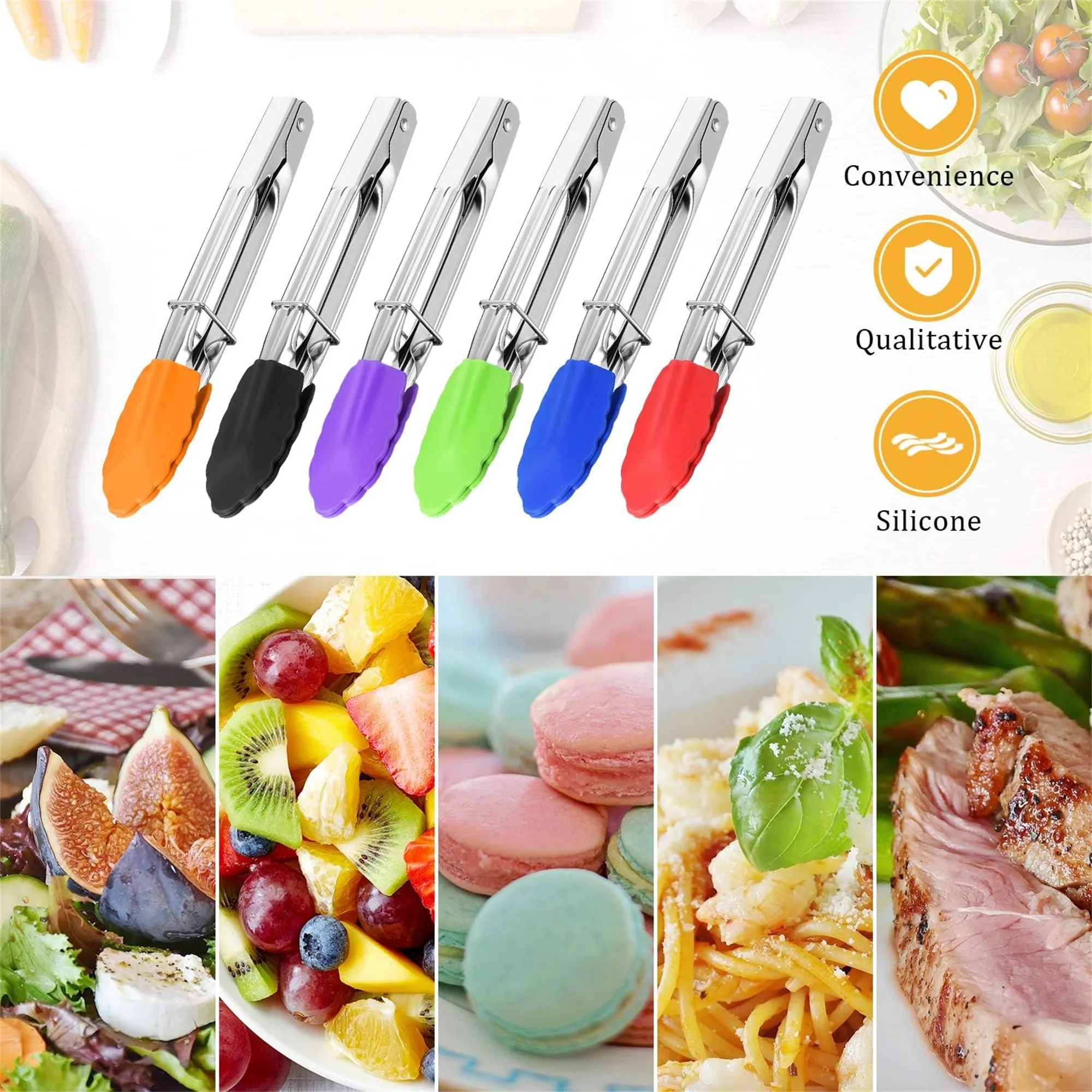 7" BBQ Silicone Tip Tongs 17