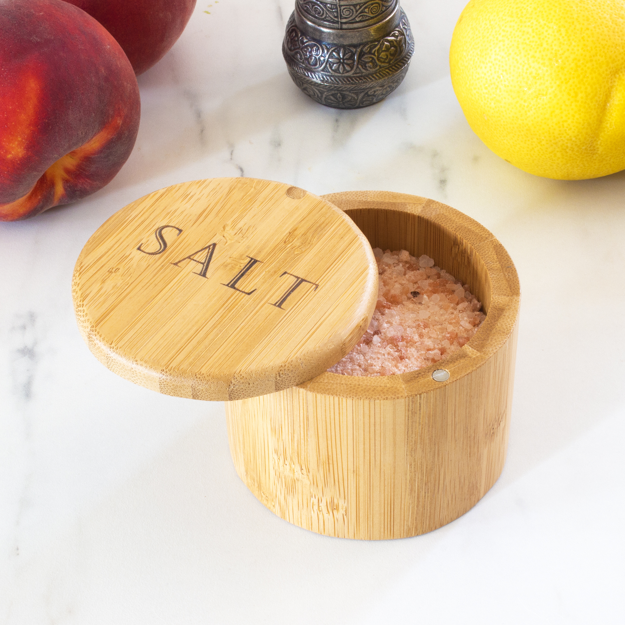 Salt Box with Magnetic Swivel Lid, "Salt" Engraving on Lid 9