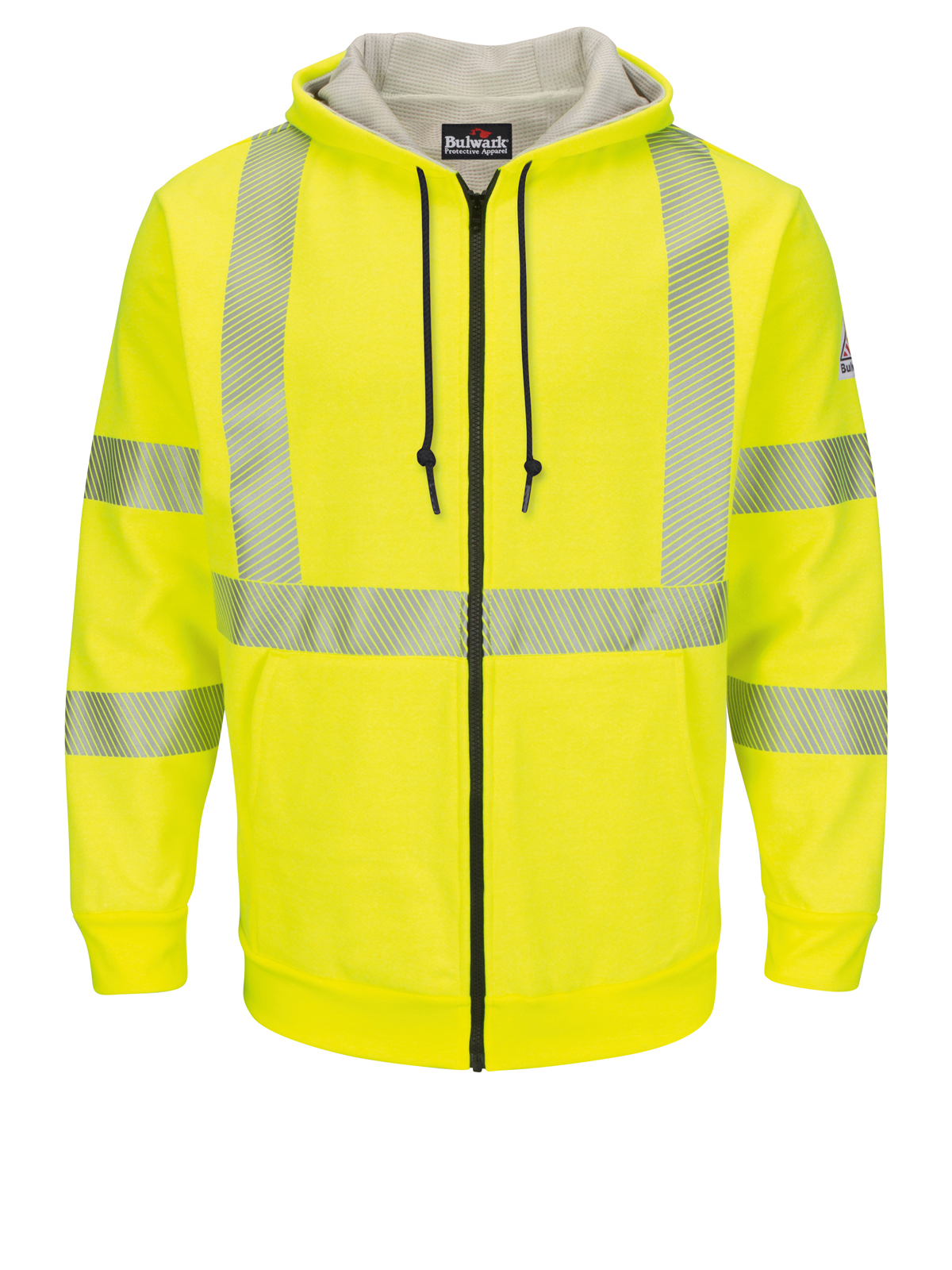 Bulwark Hi-Visibility and Raingear - Men's 10Oz Hi Vis Zip-Front Fleece Jacket W/Hood