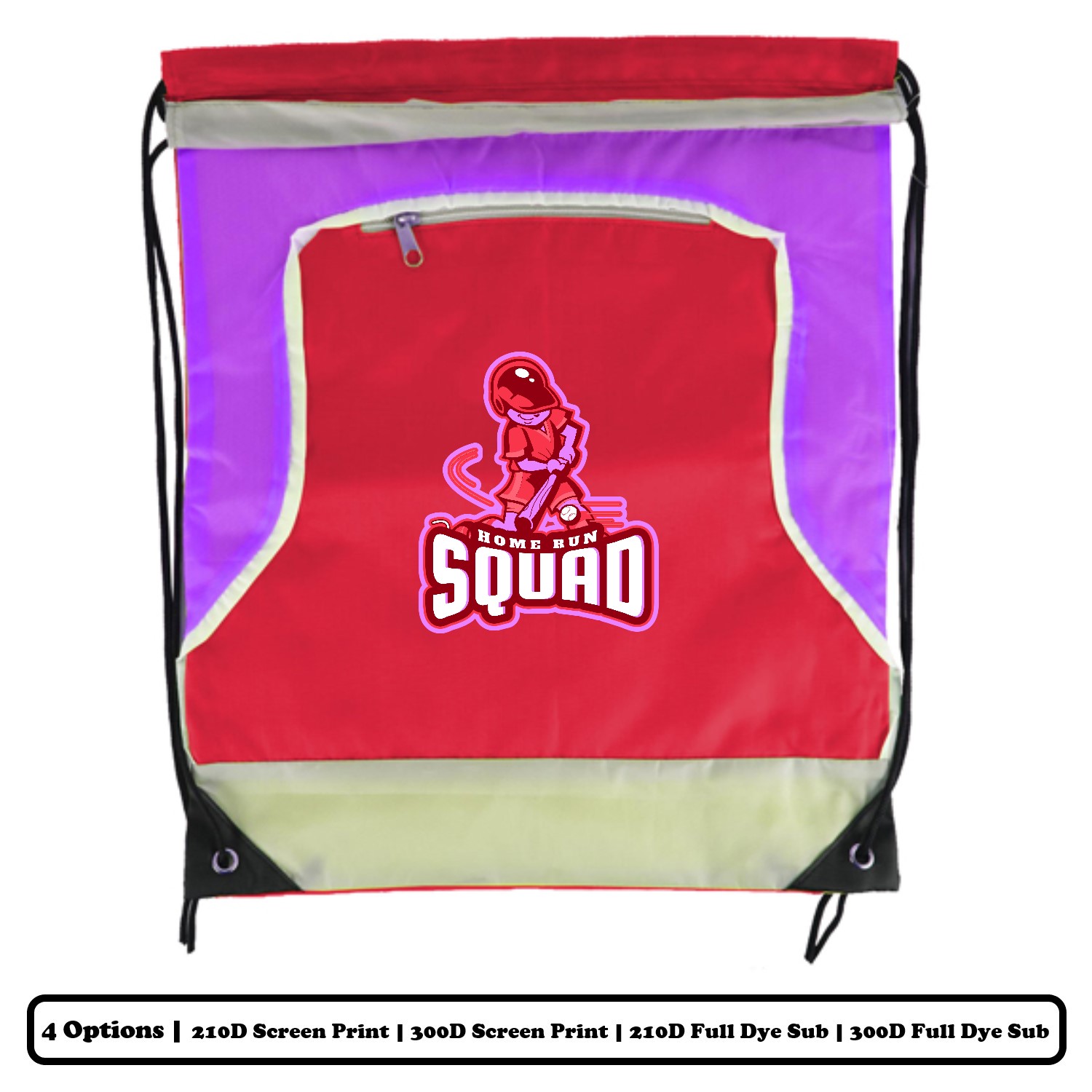 2-Color Bulb Design Front Zipper Polyester Drawstring Bag 2