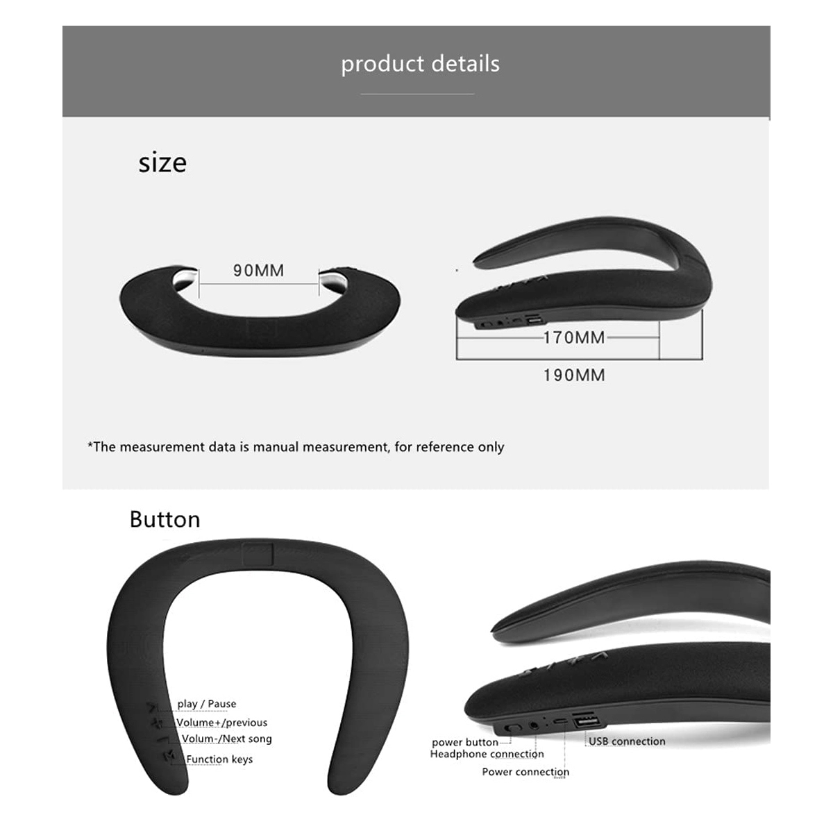 U-Shaped wireless Speaker Neck-Mounted 3