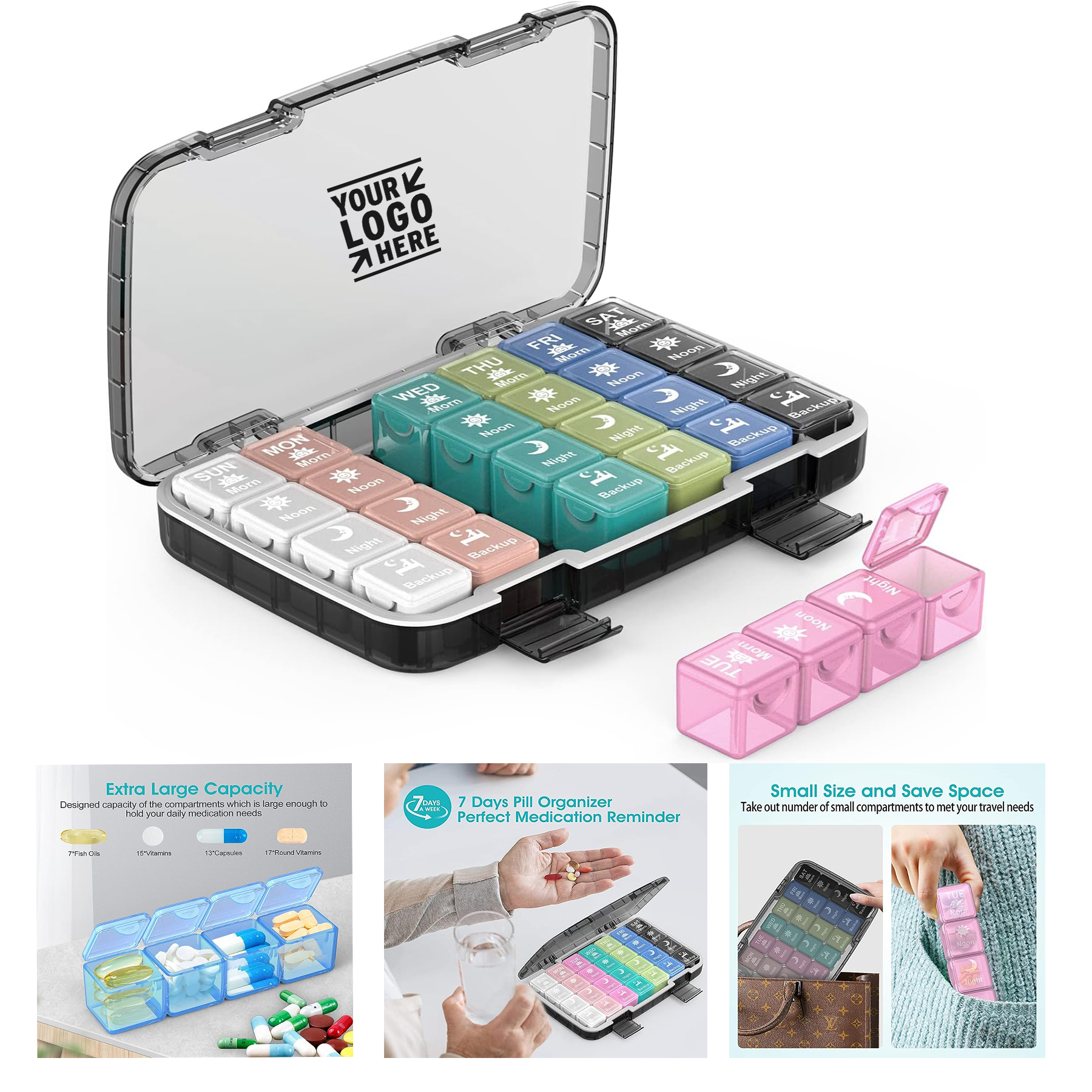 28 Compartments Extra Large Medicine Box 7 Days Weekly Travel Waterproof Pill Organizer 