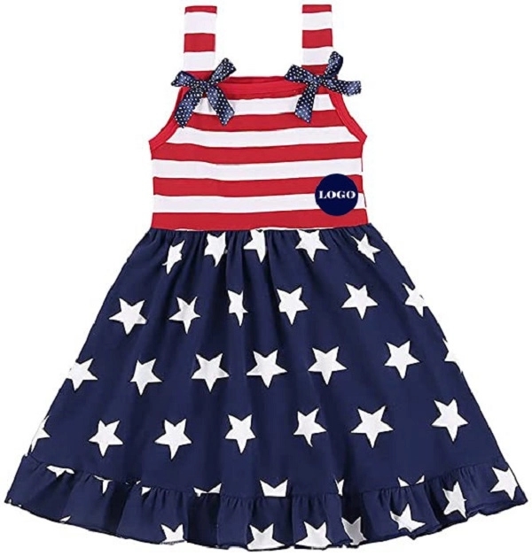 Stars And Stripes Bow-Knot Dress For Girls 3