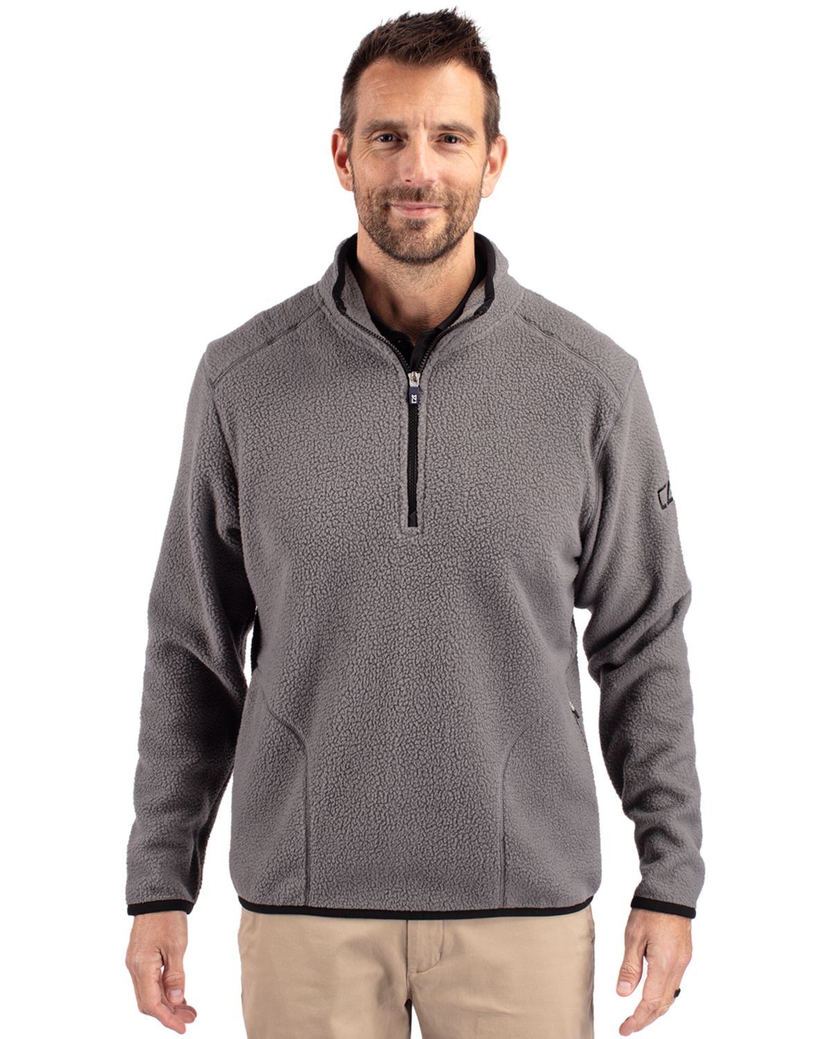 Cutter & Buck Cascade Epic Comfort Recycled Sherpa Fleece Mens Quarter Zip Jacket 25