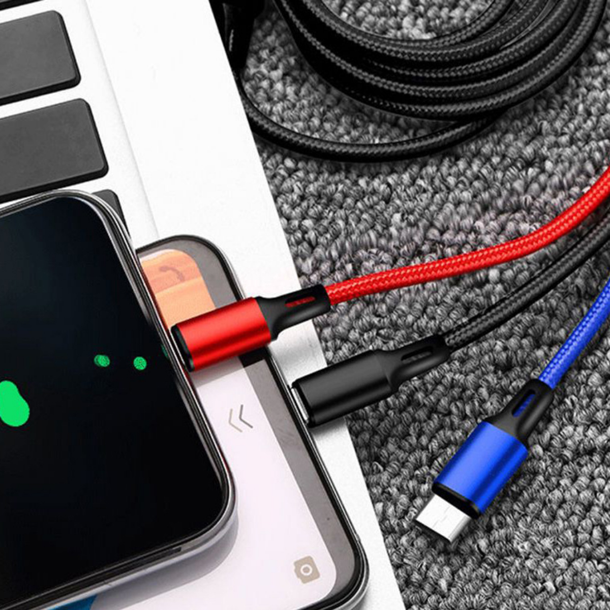 3-in-1 Braided Charging Cable W/ USB-A and Multi Connectors 6