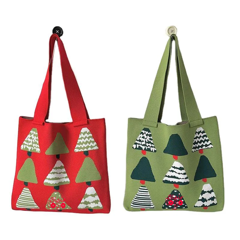 Christmas Tree Knitted Casual Tote, custom tote bag with logo imprint 4