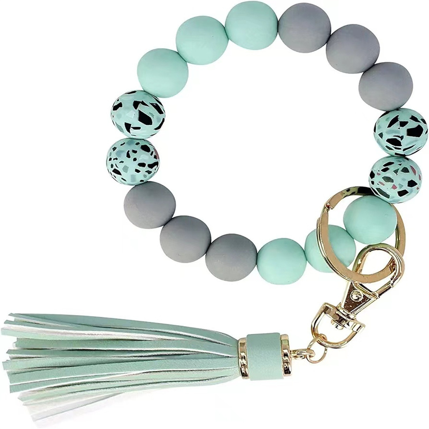 Silicone Beaded Tassel Bracelet Keychain 12