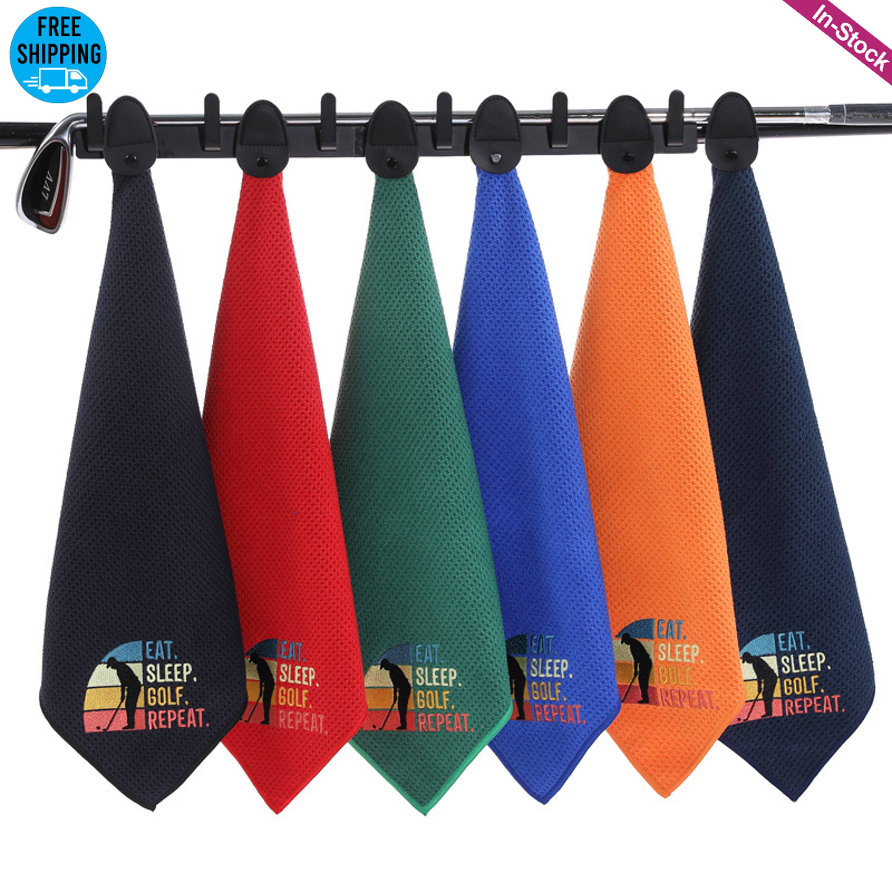 Embroidered 400GSM Magnetic Leather Clip Microfiber Waffle Golf Towel 1