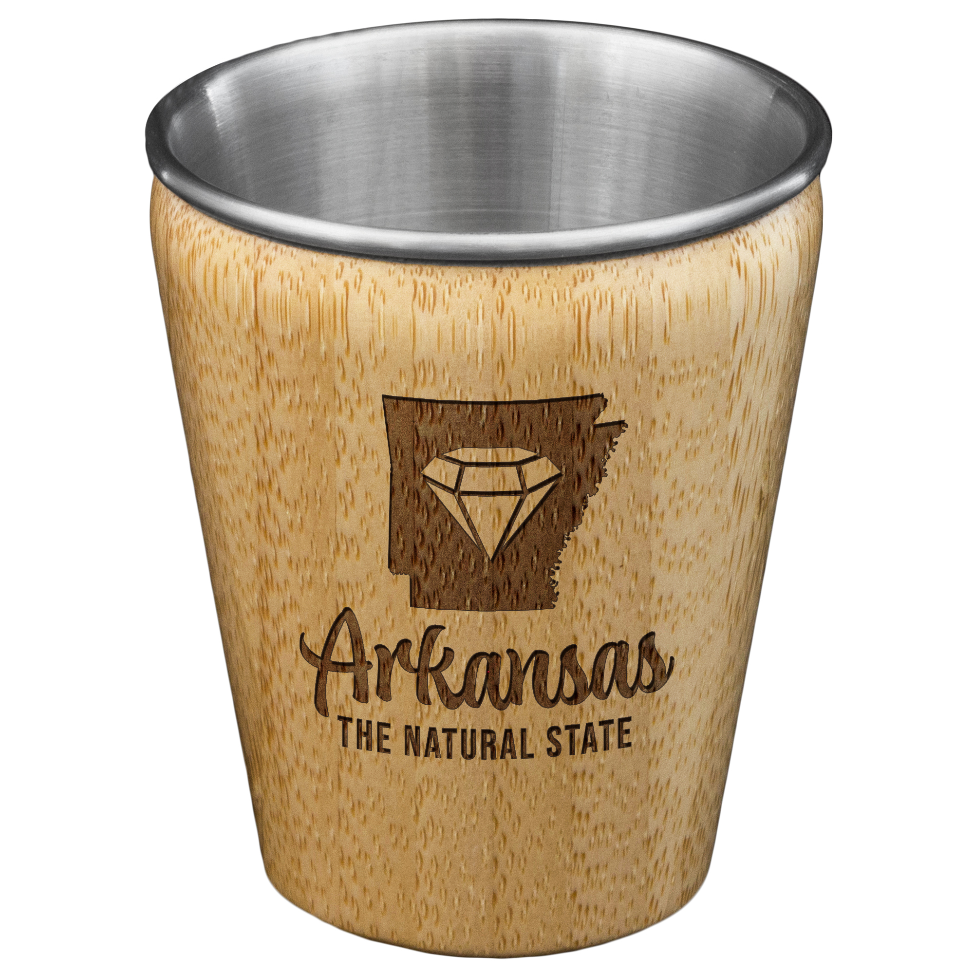 Arkansas State Bamboo and Stainless Steel Shot Glass