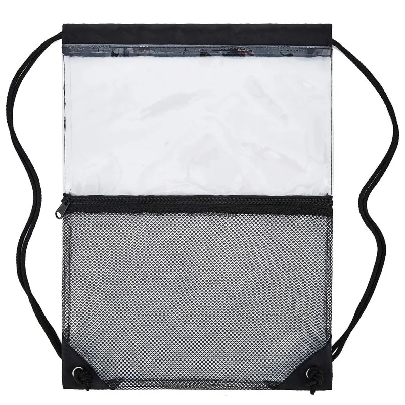Clear PVC Drawstring Cinch Sack Backpack With Front Zipper 3