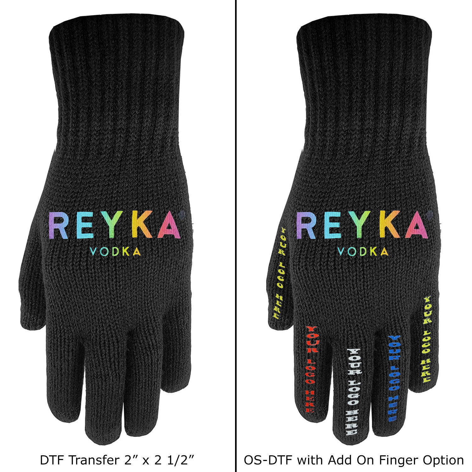 Deluxe Knit Text Gloves with Gripper Palm with Oversized DTF on Top of Hand and Fingers