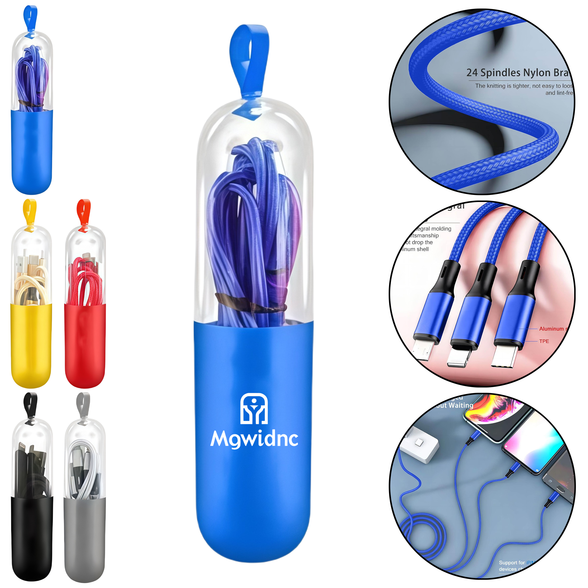 3-in-1 Capsule Data Cable Fast Charging Tri-Fold Cord Durable Portable 1.2m for Gifts Promotions