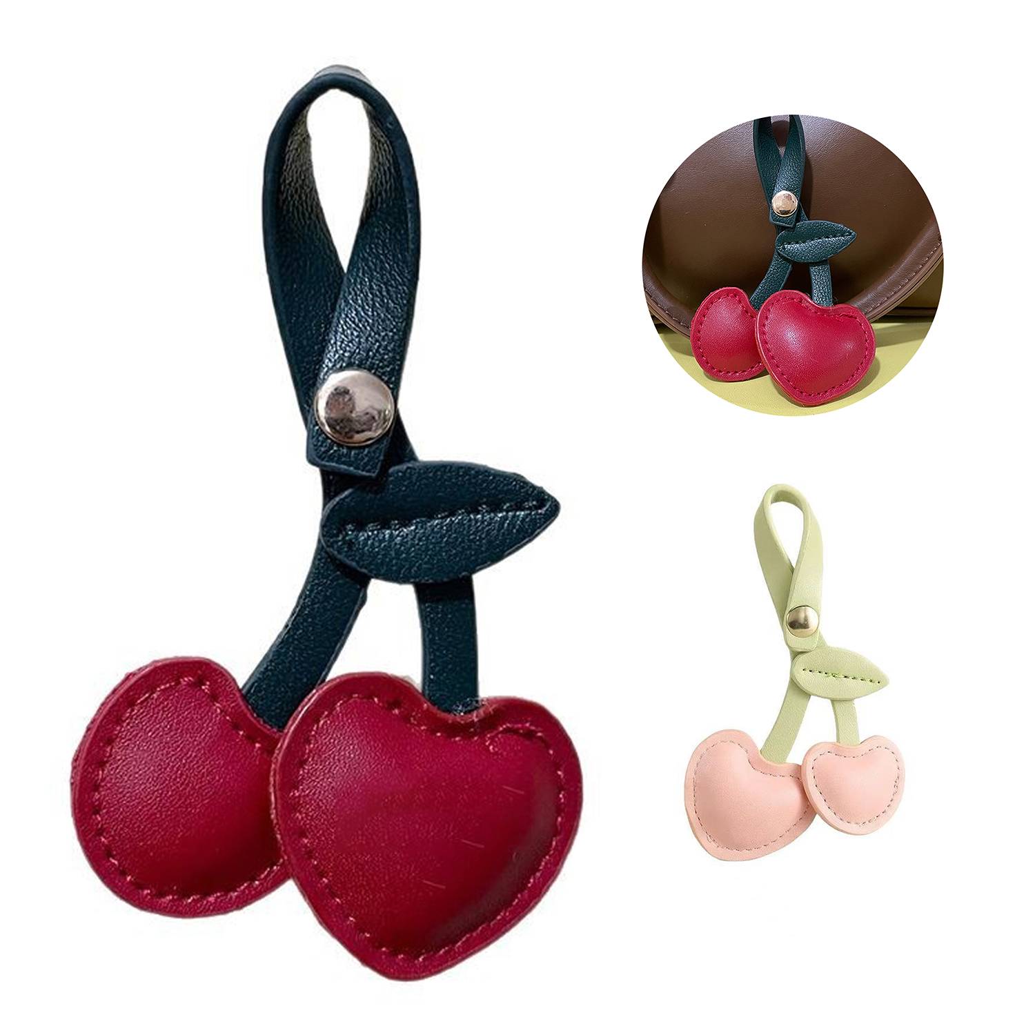 PU Leather Cherry Pendant Decoration Keychain 5
