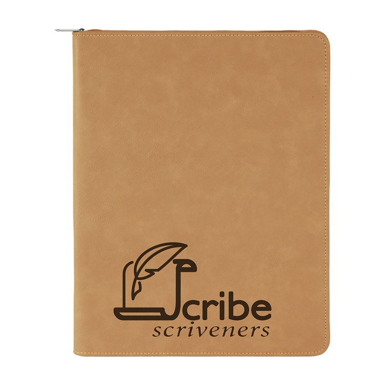 9" x 12" Leatherette Light Brown Portfolio with Zipper 2