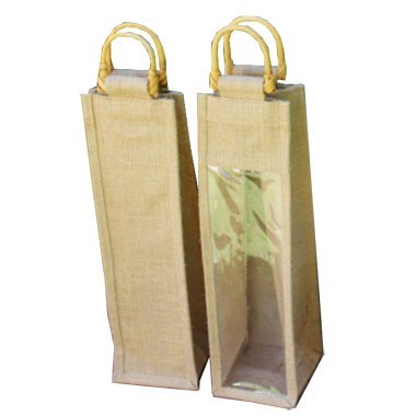 Natural Jute Wine Tote Bag with Cane Handles, custom tote bag with logo imprint 2