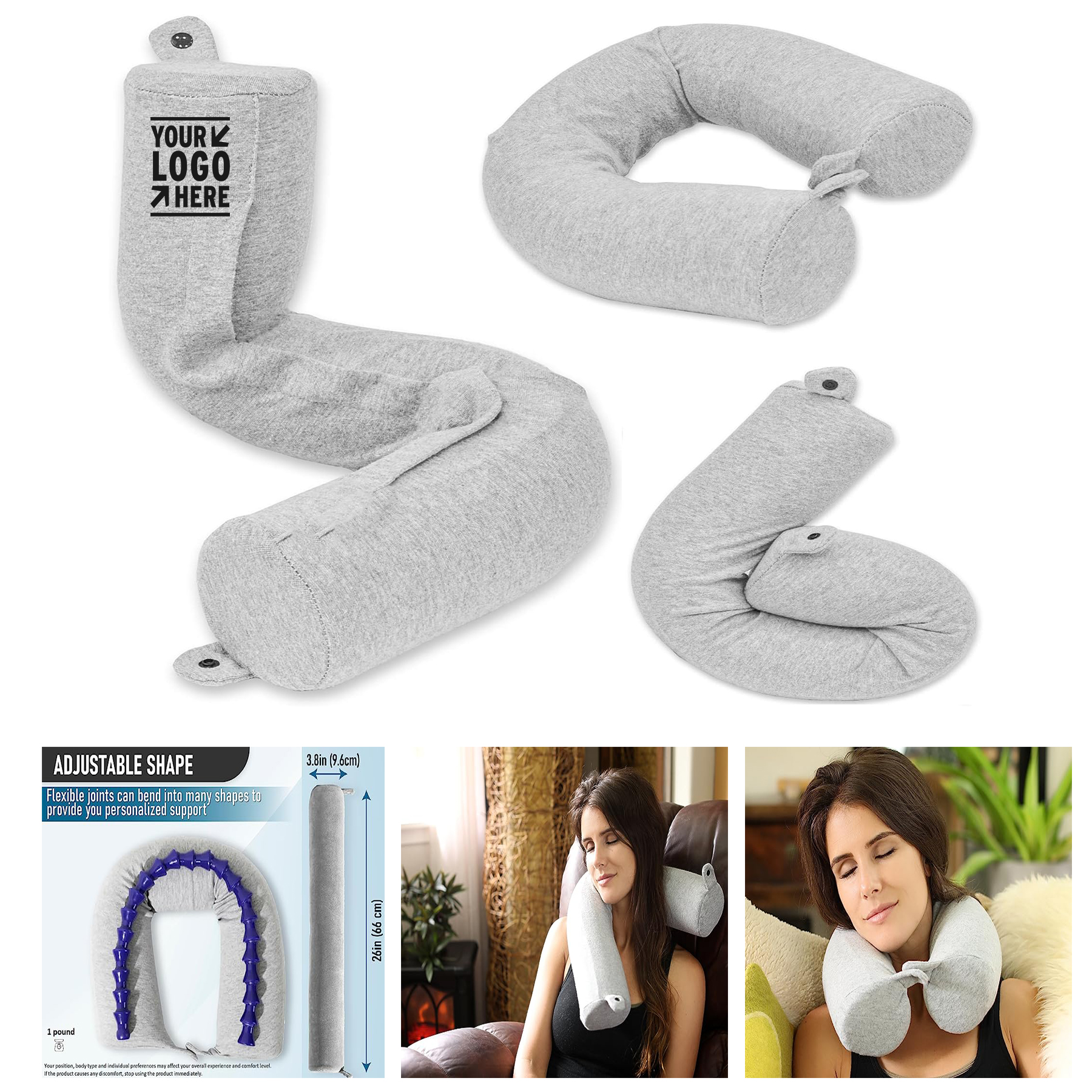Adjustable Bendable Roll Neck Chin Lumbar Leg Support Memory Foam Travel Pillow 2
