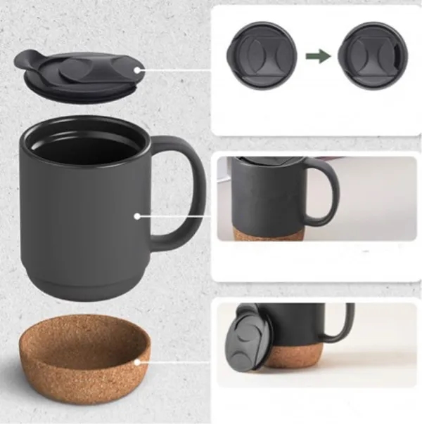 Ceramic Coffee Mug with Cork Bottom and Spill Proof Lid 4