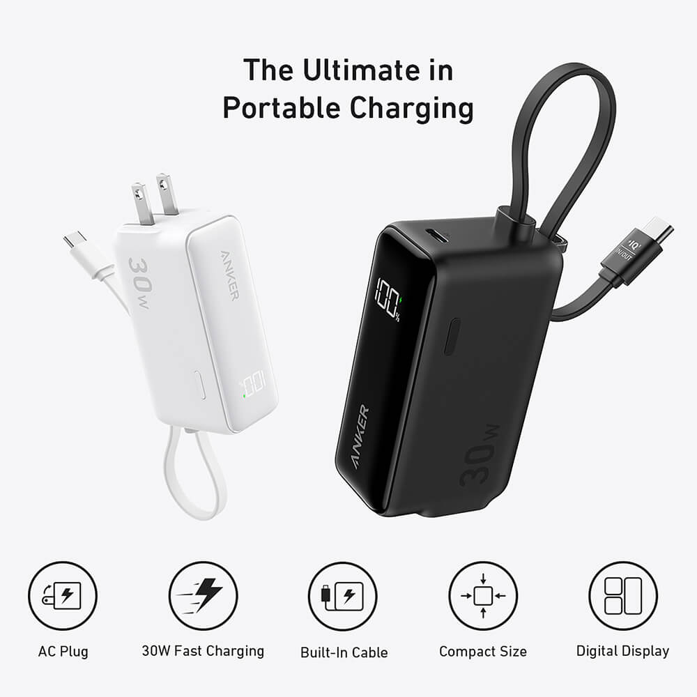 3-in-1 Power Bank 30W Fusion Built-In USB-C Cable