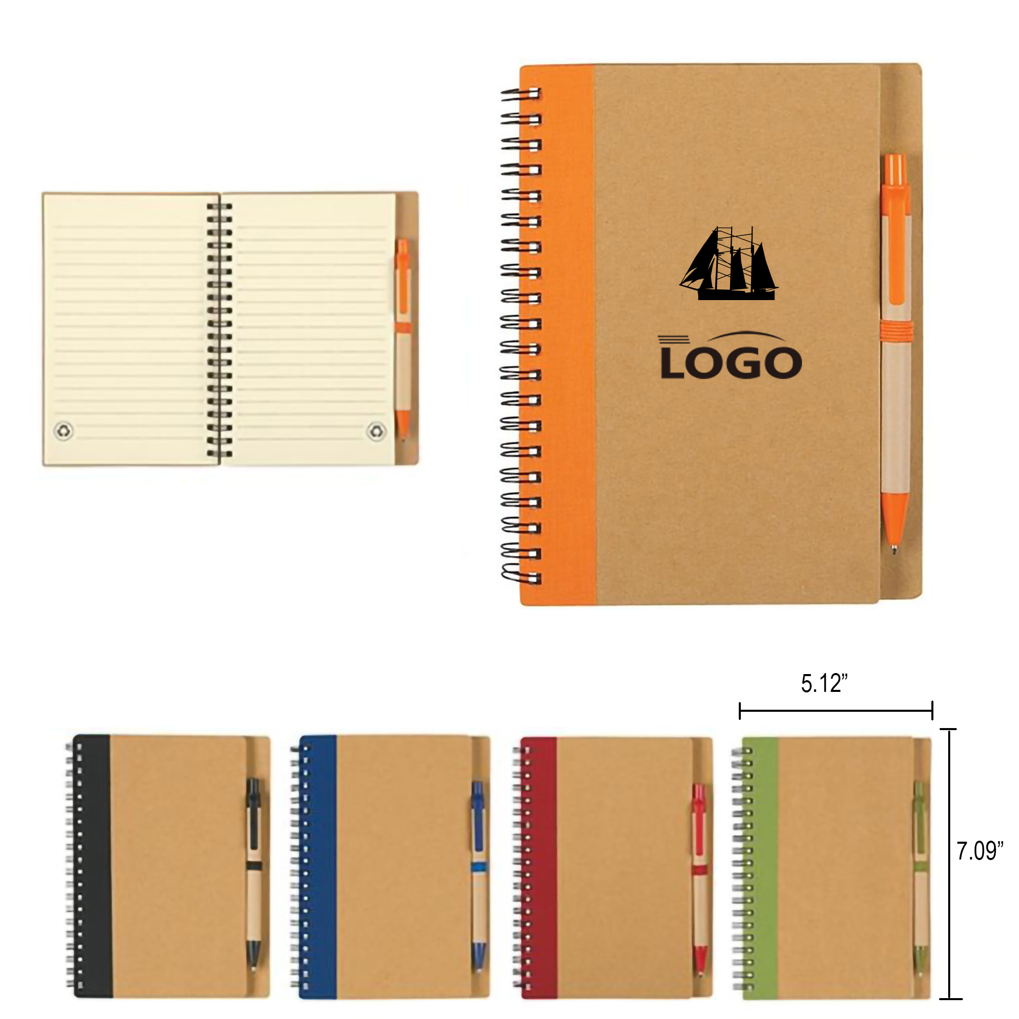 MOQ50 Eco-Inspired Soft Cover Kraft Spiral Notebook With Pen 4