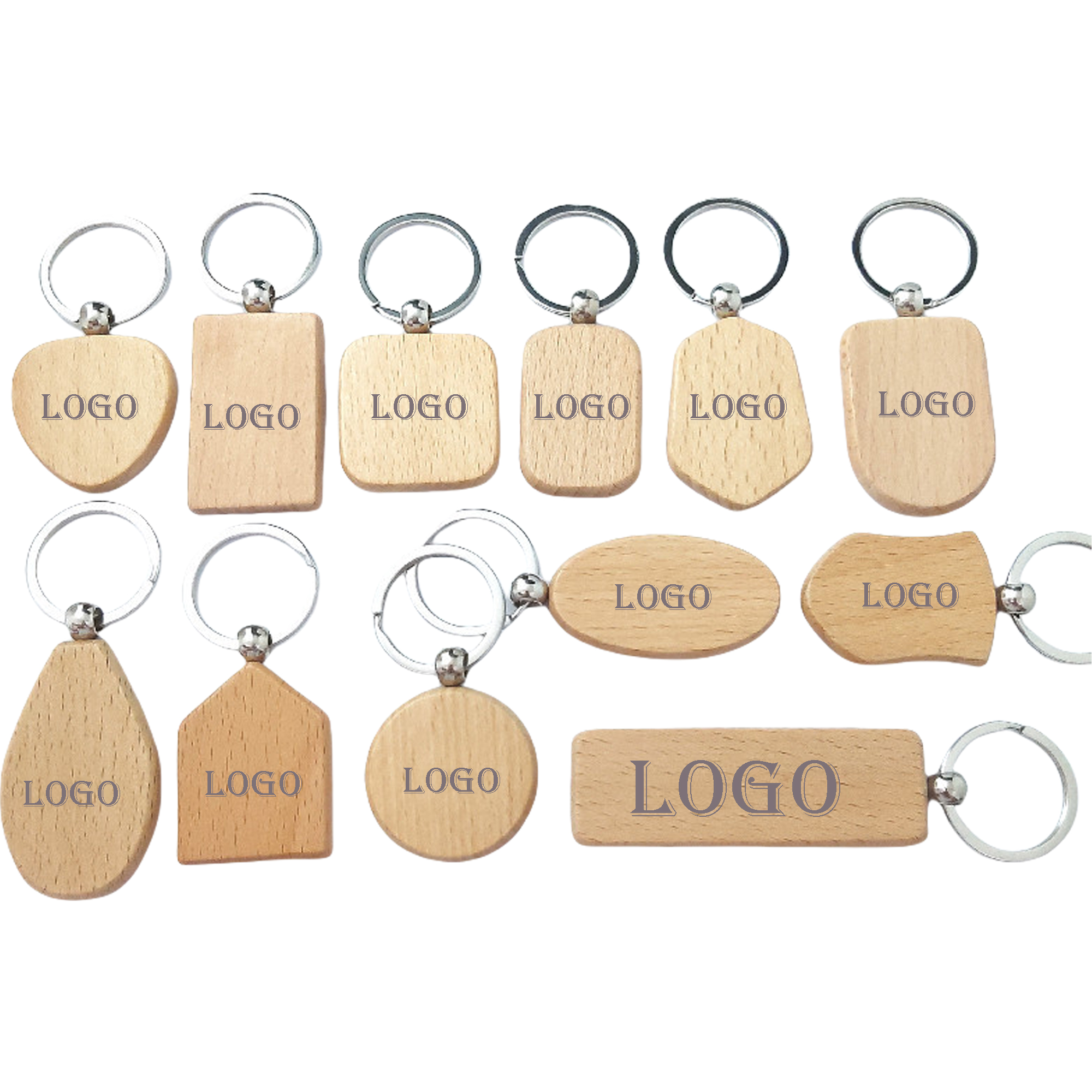 13 Shape Variety Beech Wood Keychain MOQ50 1
