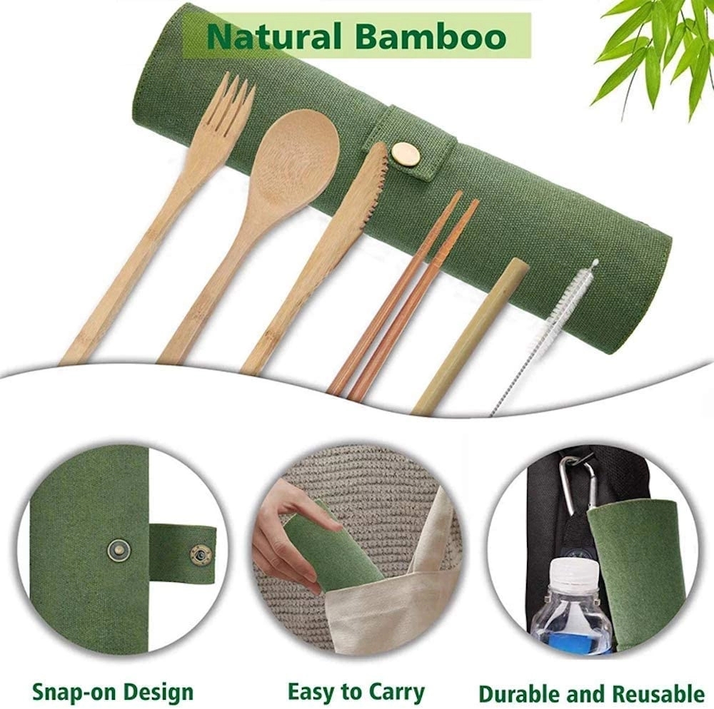 Bamboo 7 Pcs Cutlery Set With Mountaineering Buckle 6