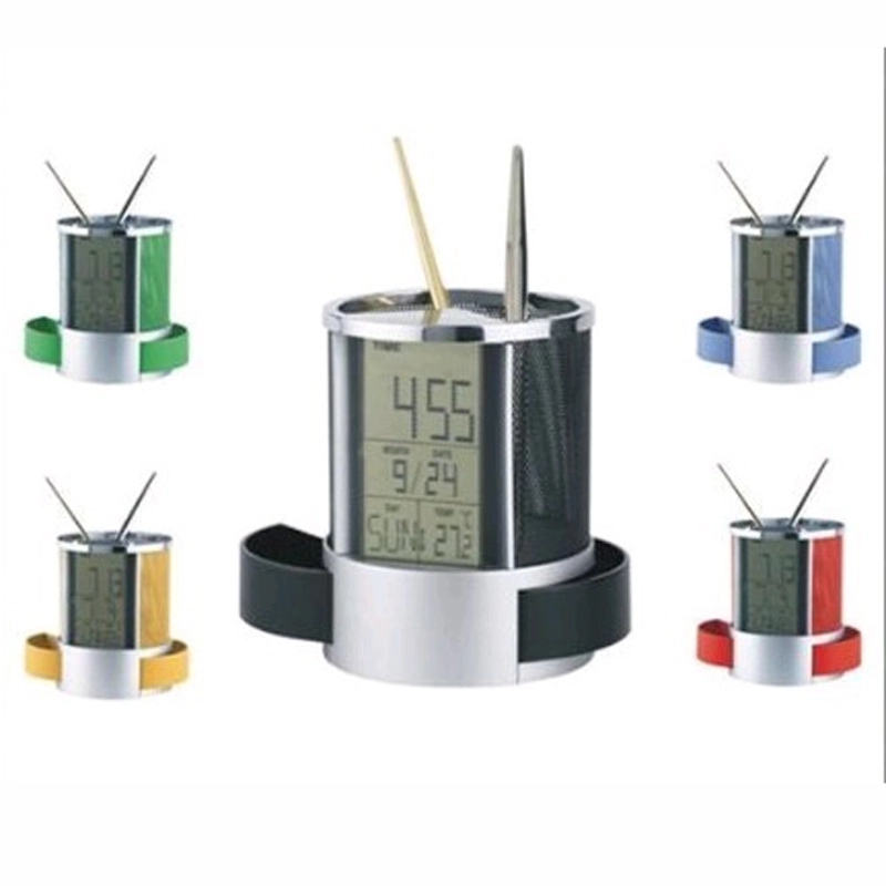 Multi-Function Leather Pen Holder-LCD Clock/Thermometer 2