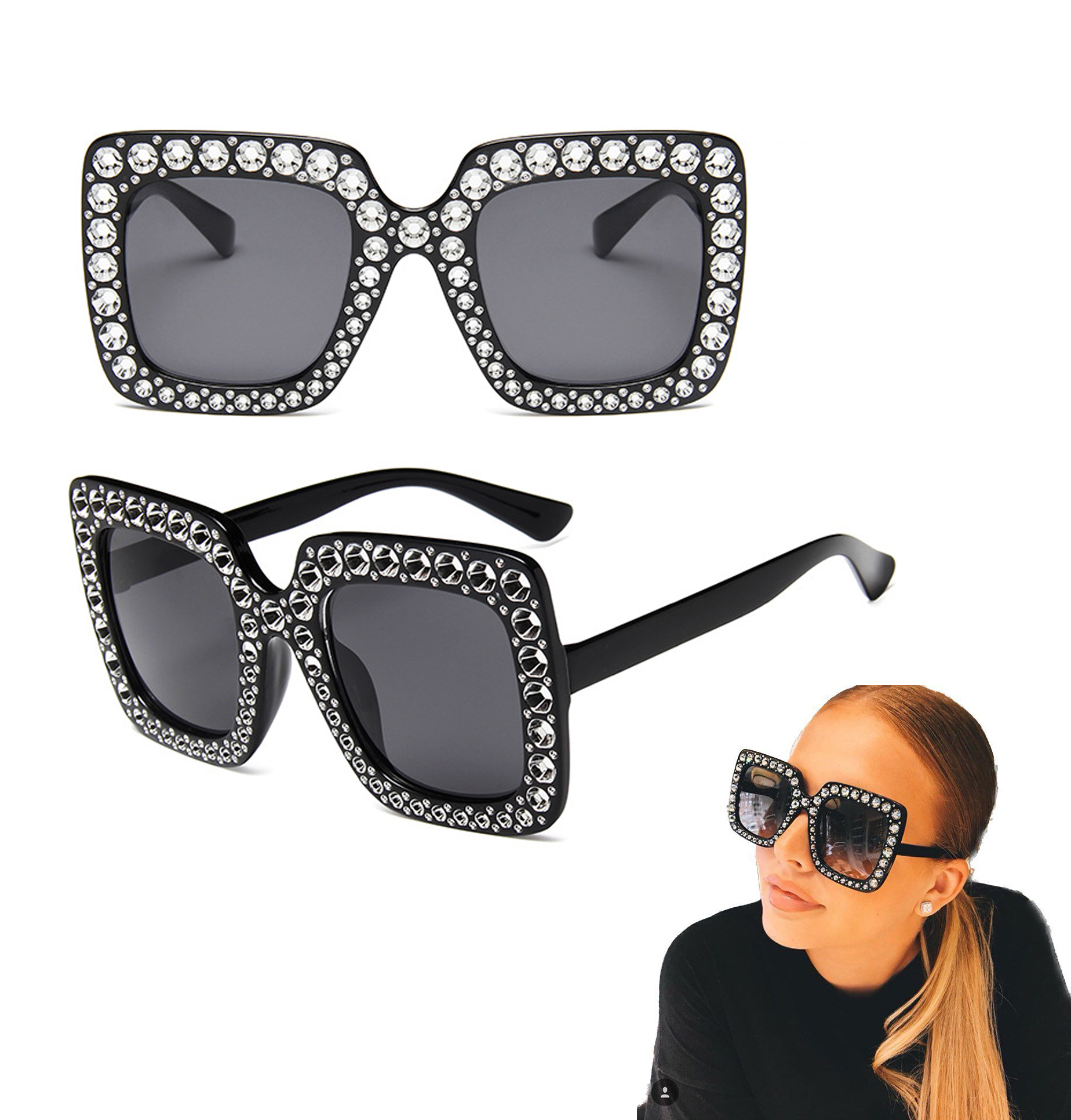 Oversized Square Rhinestone Sunglasses 1